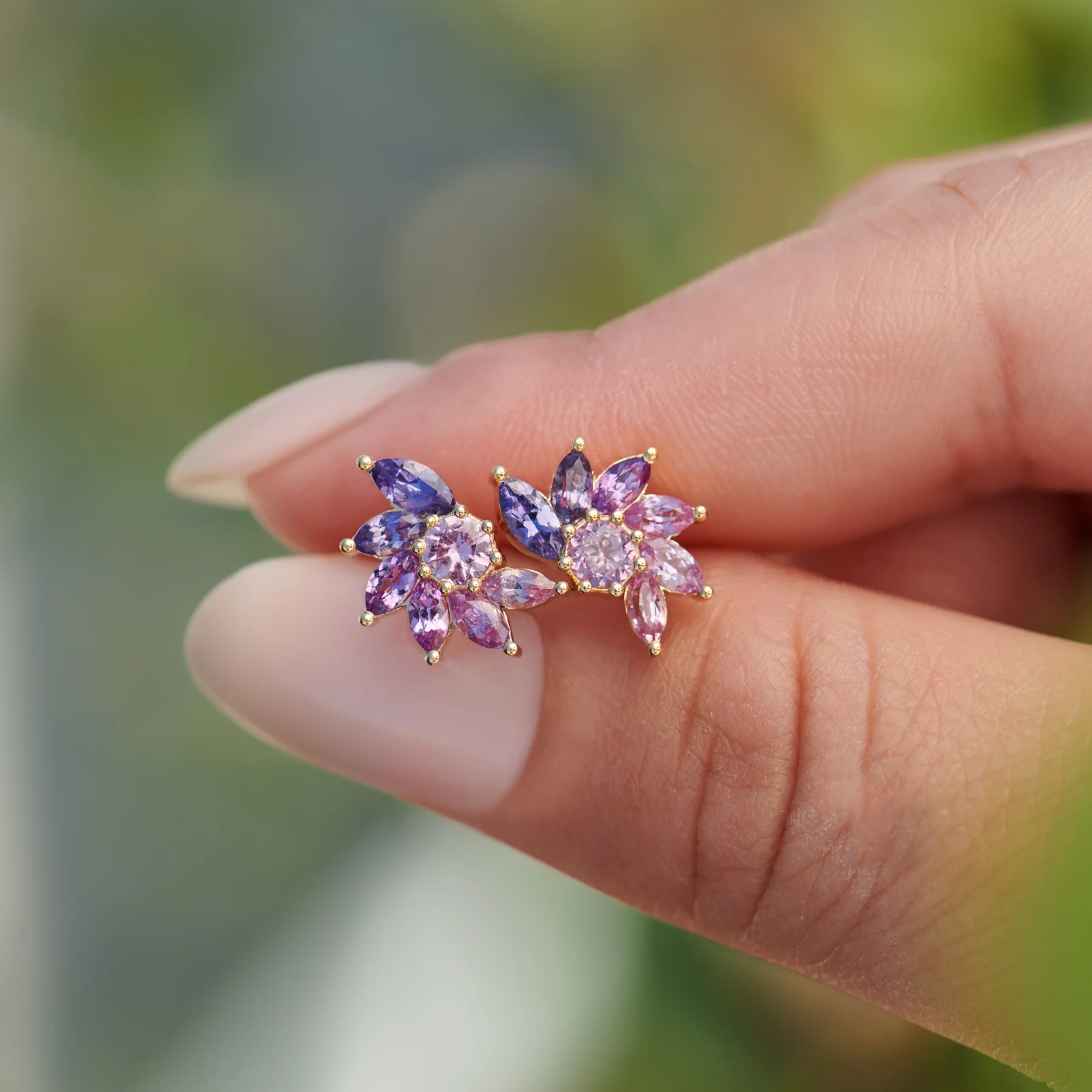Clematis Lilac Sapphire Stud Earrings - Image 4
