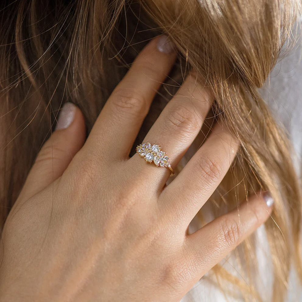Cluster Engagement Ring with Round Diamonds - Flora - Image 3