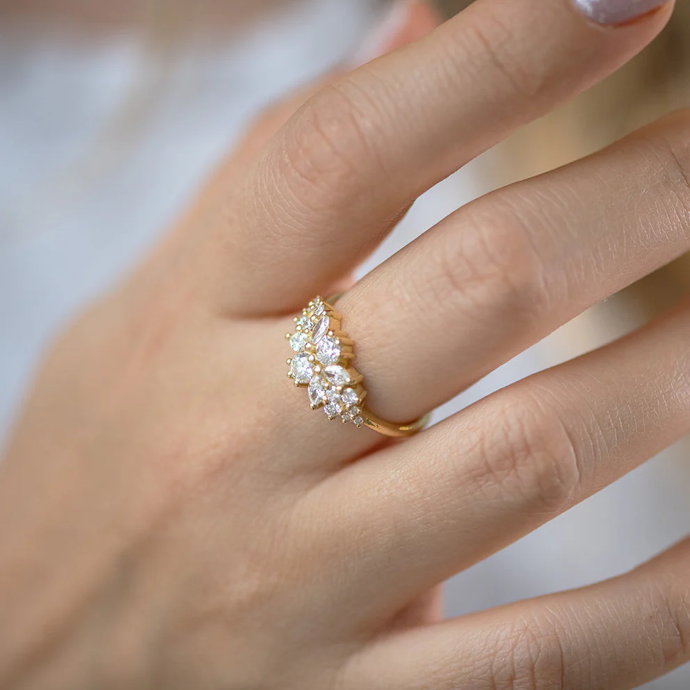 Cluster Engagement Ring with Round Diamonds - Flora - Image 4