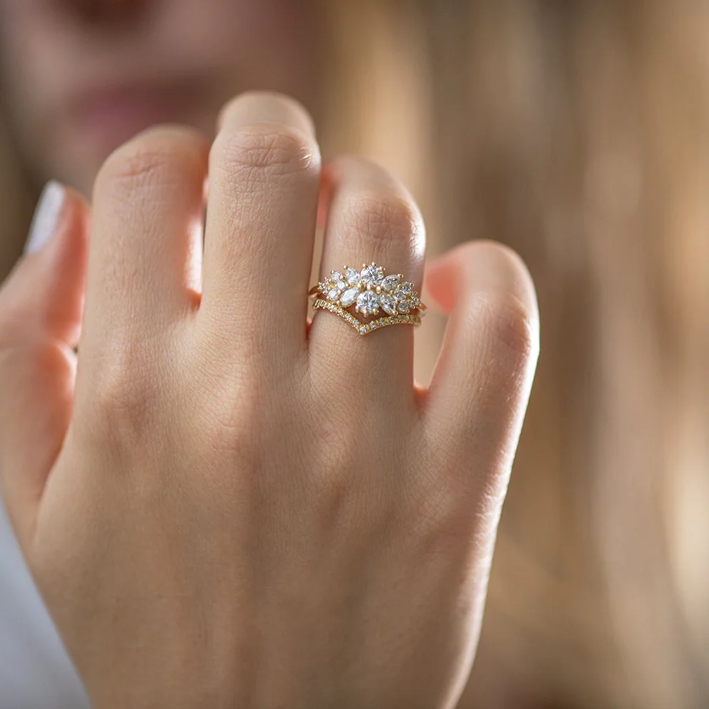 Cluster Engagement Ring with Round Diamonds - Flora - Image 9