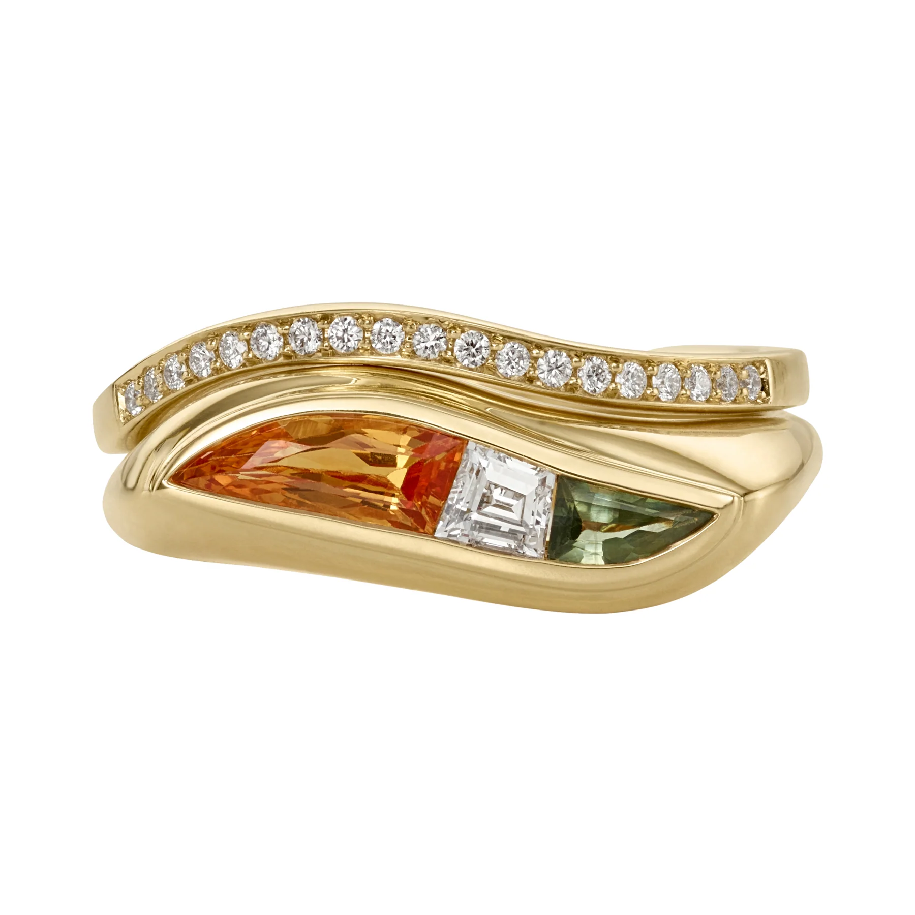 Color Block Ring Set with Sapphires & Diamonds in 18K Gold