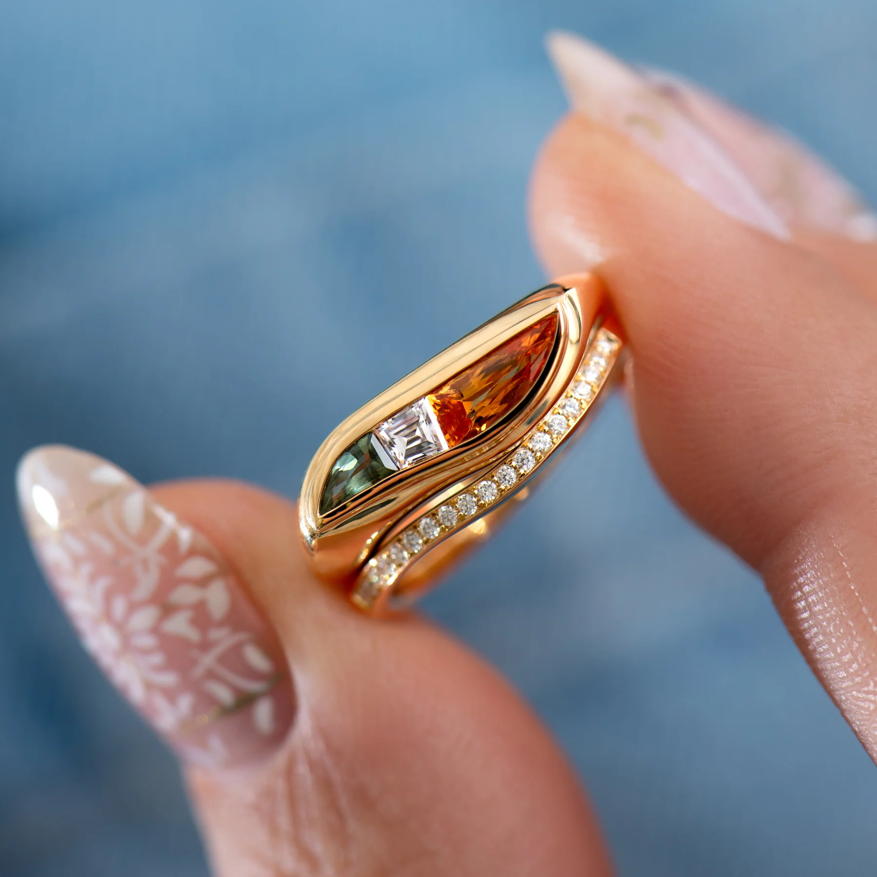 Color Block Ring Set with Sapphires & Diamonds in 18K Gold - Image 2