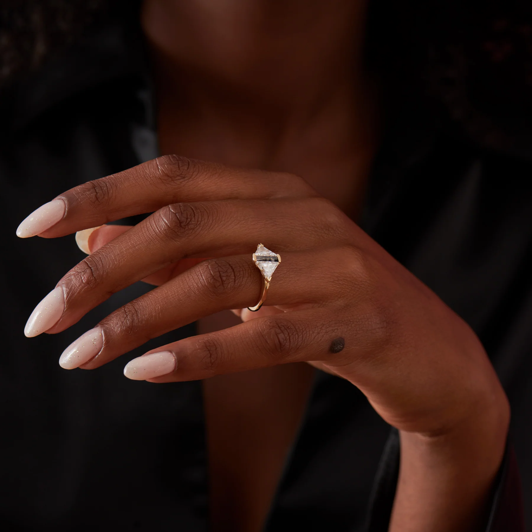 Compass Trillion and Salt & Pepper Baguette Diamond Engagement Ring - Image 6