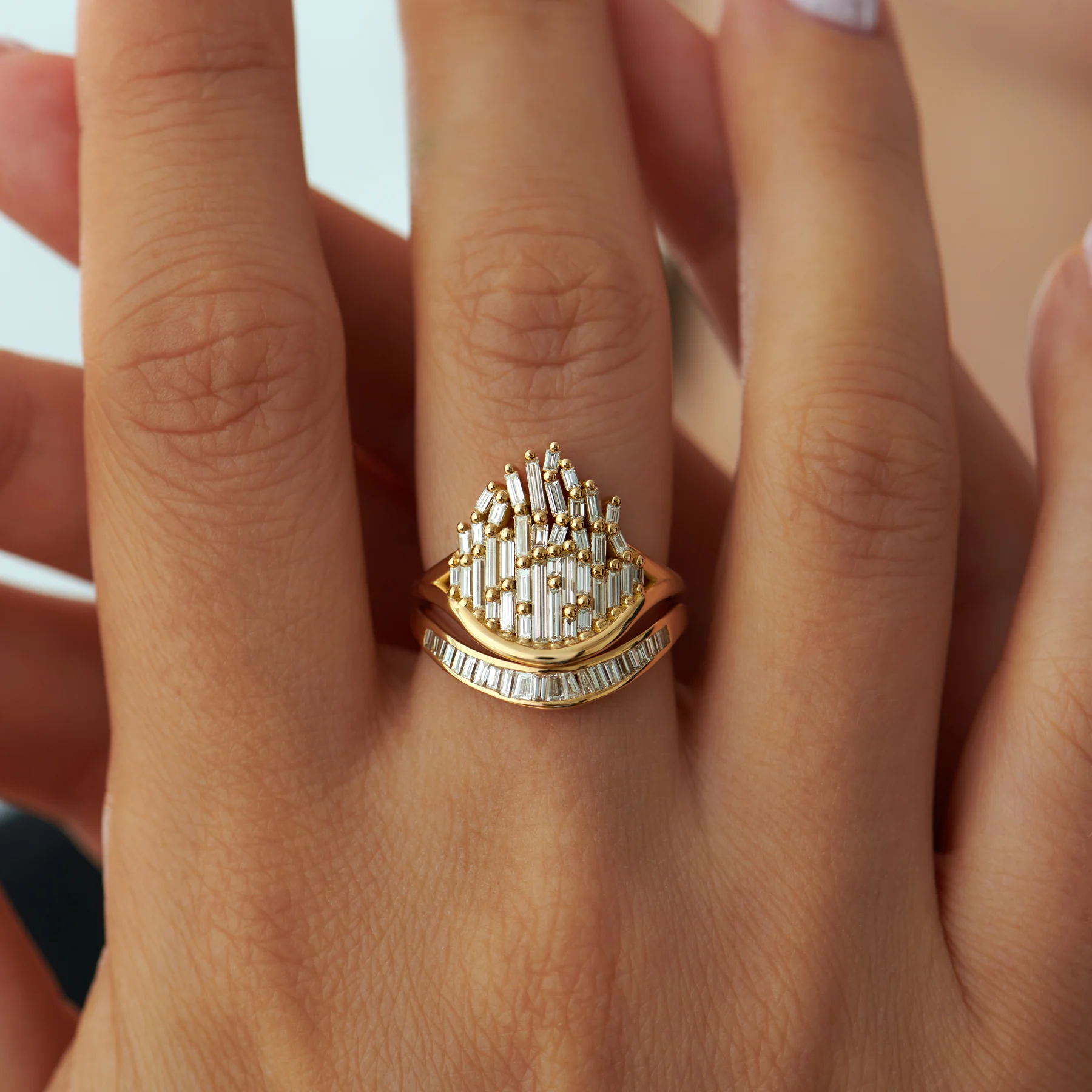 Curved Baguette Diamond Wedding Band - Image 3