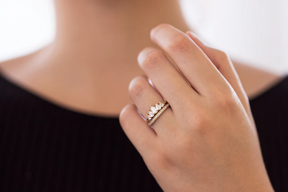 Crown Engagement Ring Set with Pear Cut Diamonds - Image 3