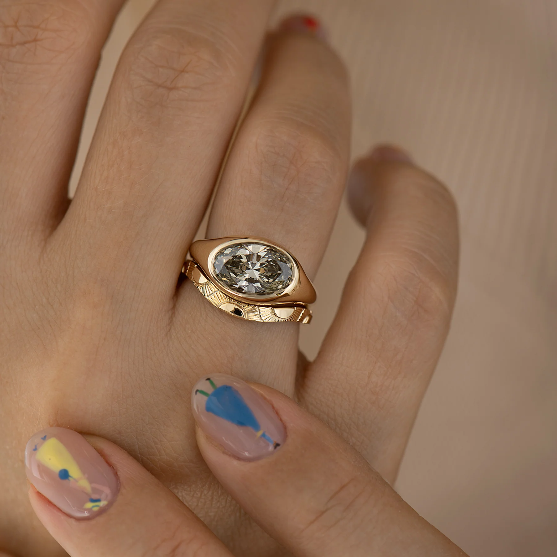 Curved Engraved Sun Stacking Ring - Image 5