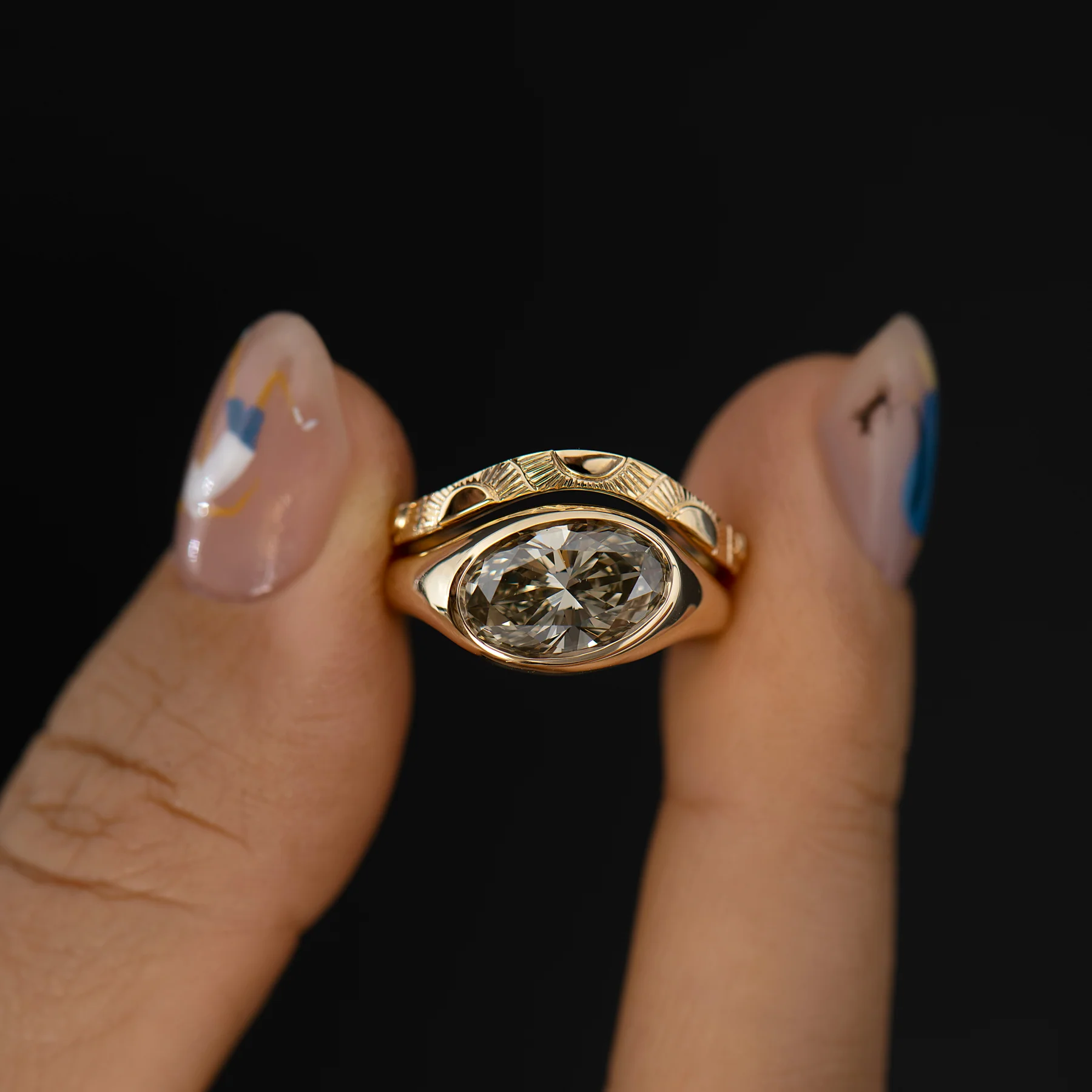 Curved Engraved Sun Stacking Ring - Image 7