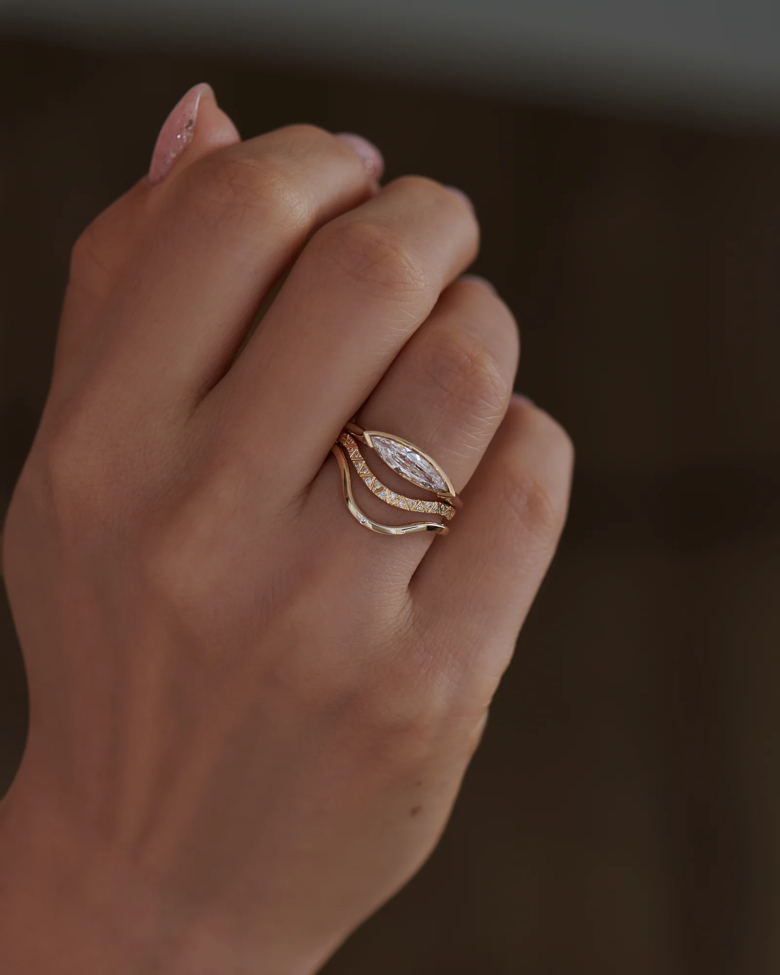 Single Diamond Curved Wedding Ring - Image 6