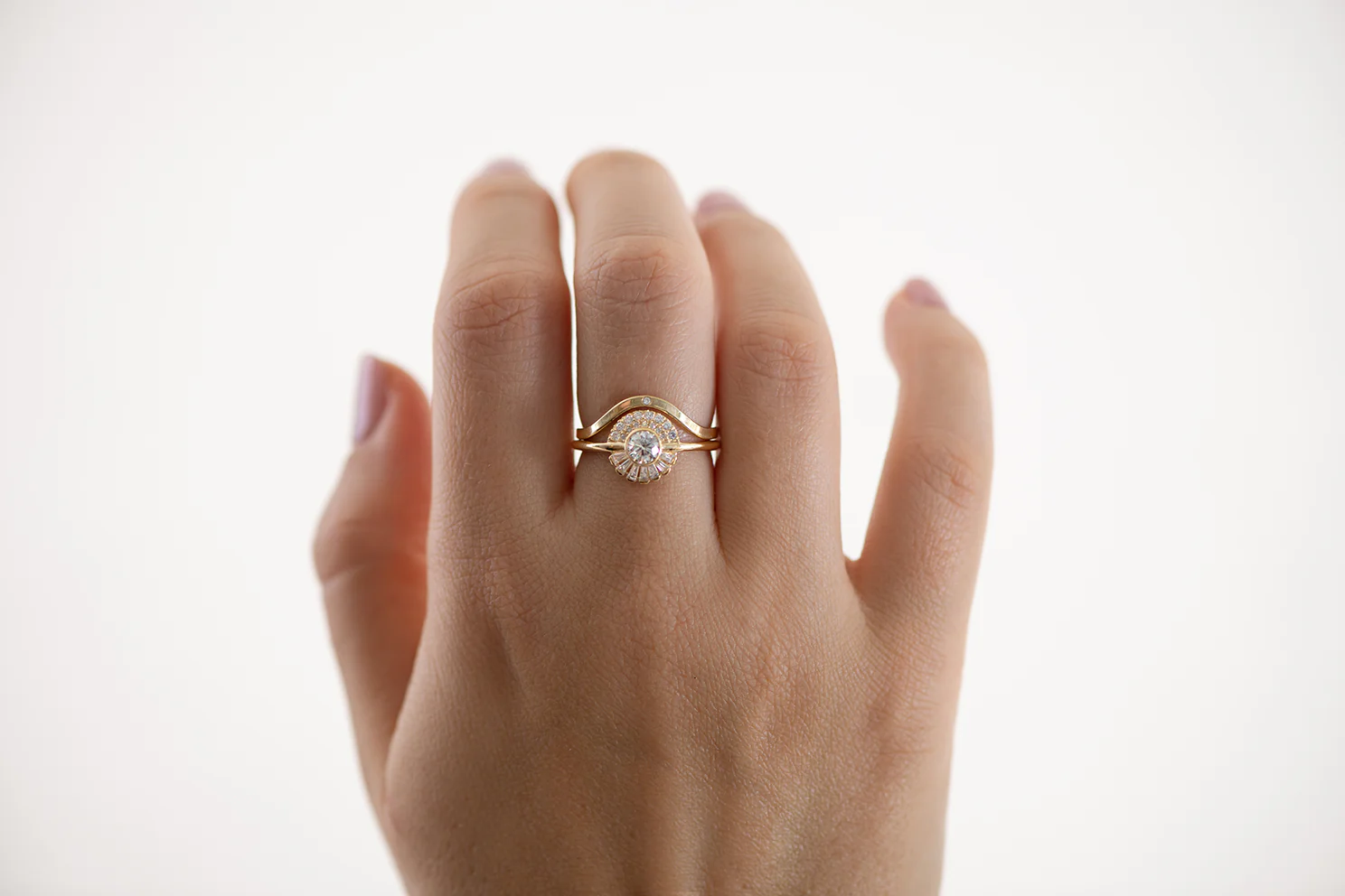 Single Diamond Curved Wedding Ring - Image 7