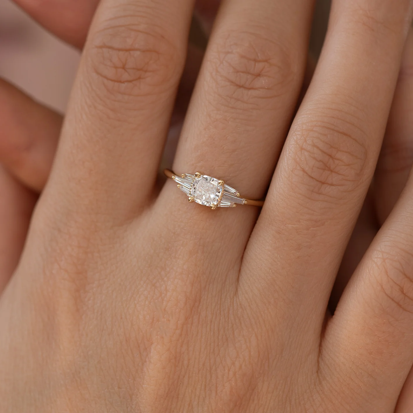 Deco Engagement Ring with Cushion Diamond - Image 3