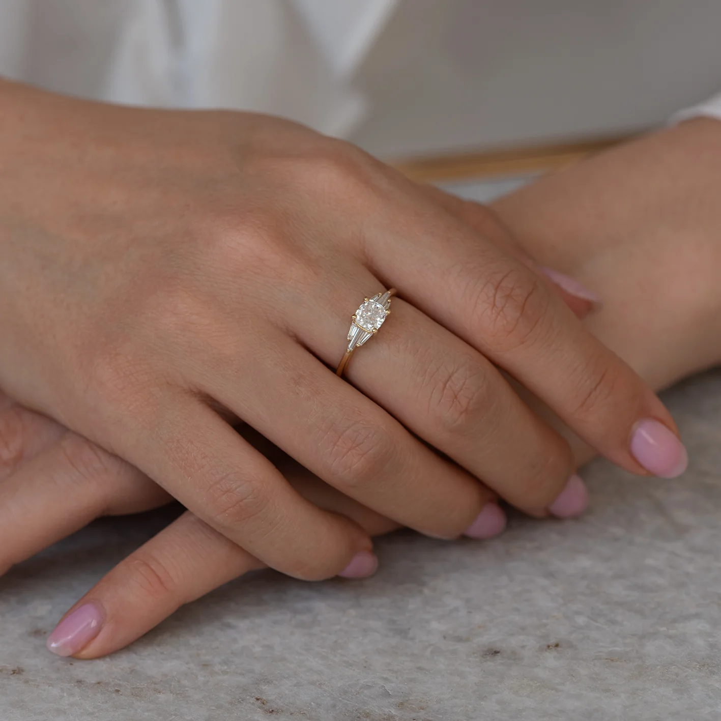 Deco Engagement Ring with Cushion Diamond - Image 4