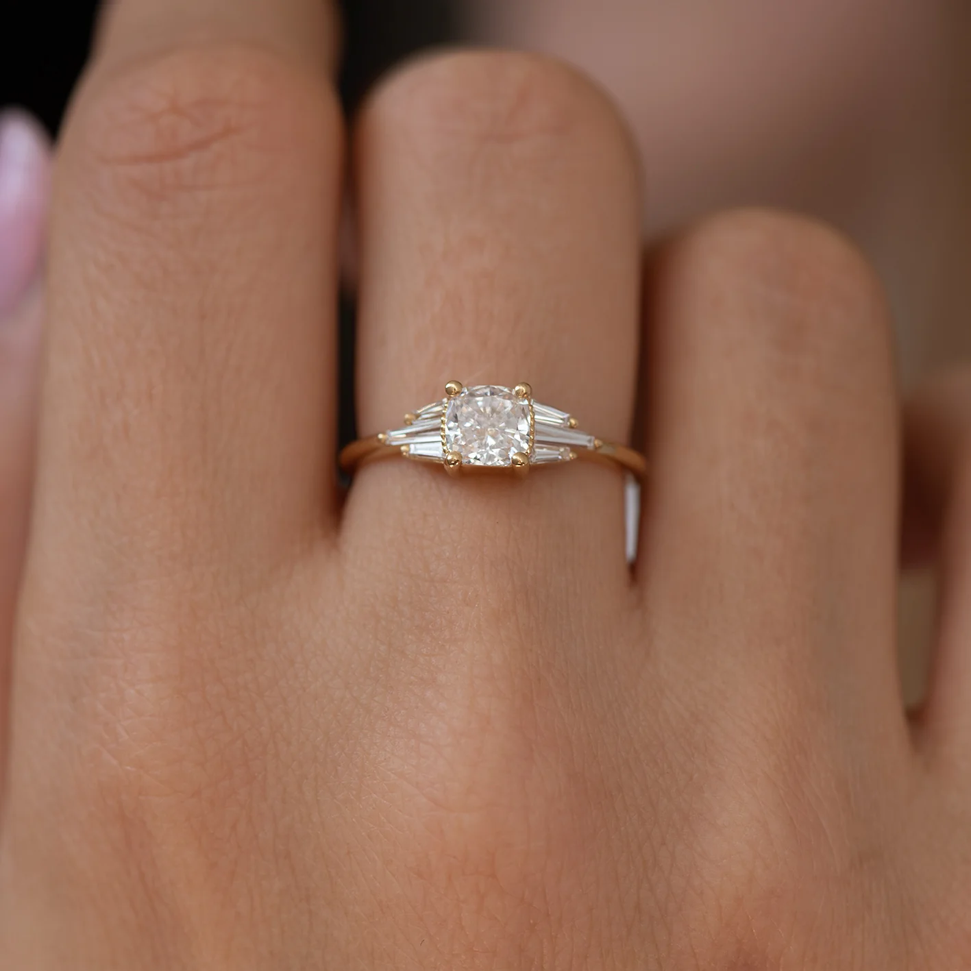 Deco Engagement Ring with Cushion Diamond - Image 5
