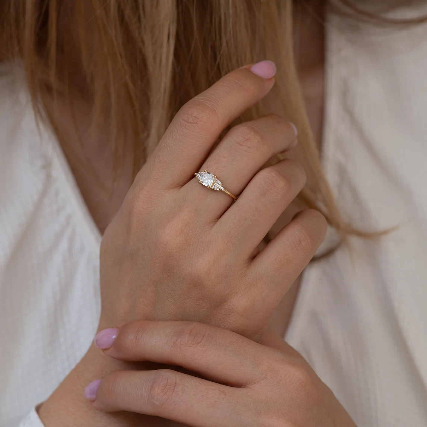 Deco Engagement Ring with Cushion Diamond - Image 7