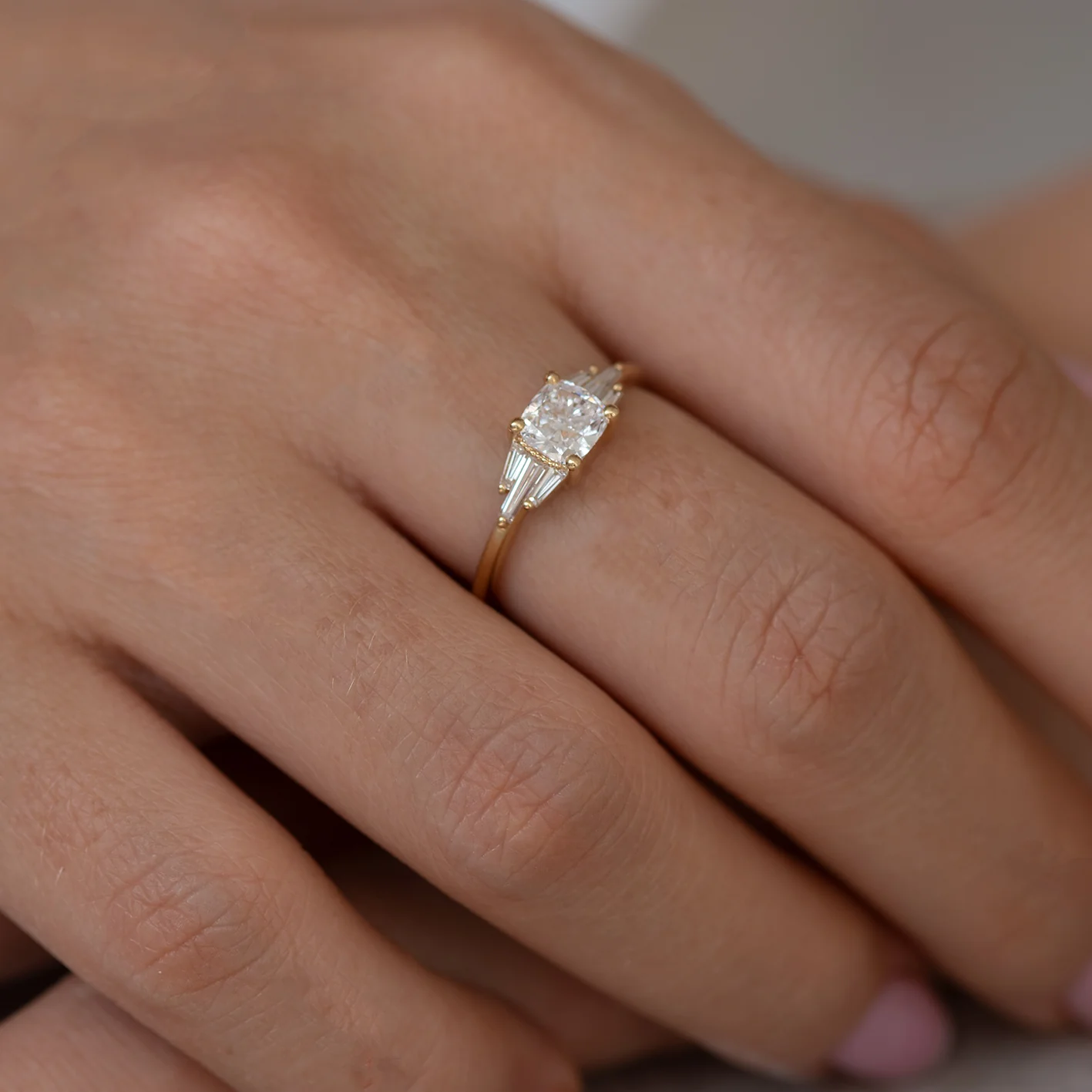 Deco Engagement Ring with Cushion Diamond - Image 8