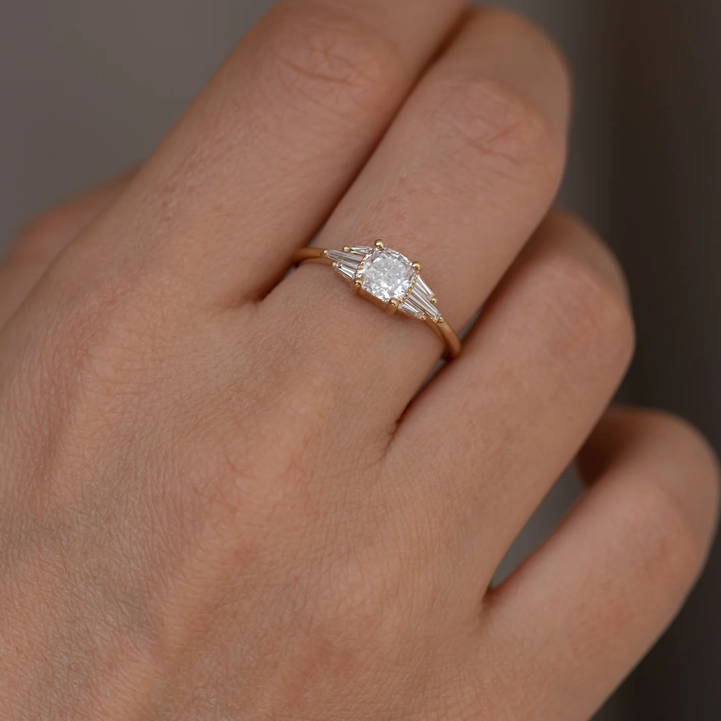Deco Engagement Ring with Cushion Diamond - Image 9