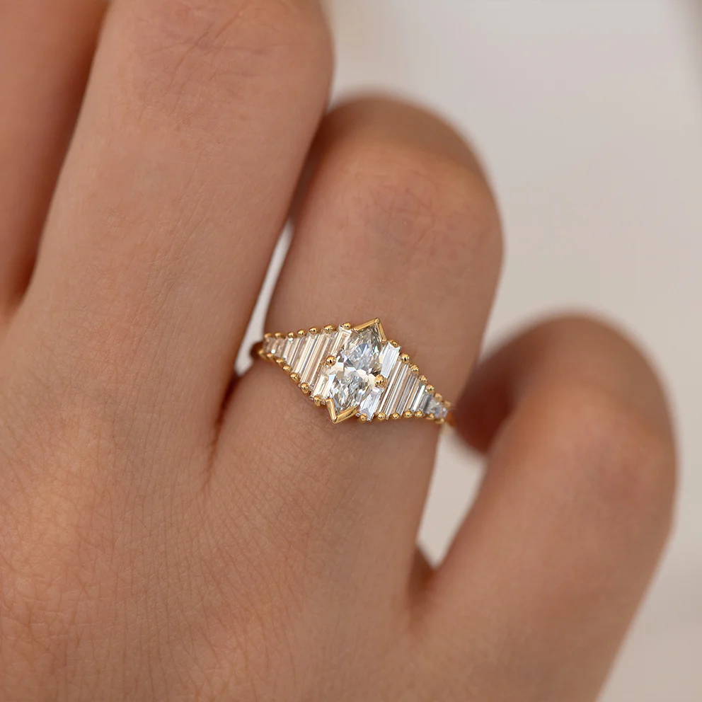Deco Engagement Ring with Marquise Diamond - Image 2