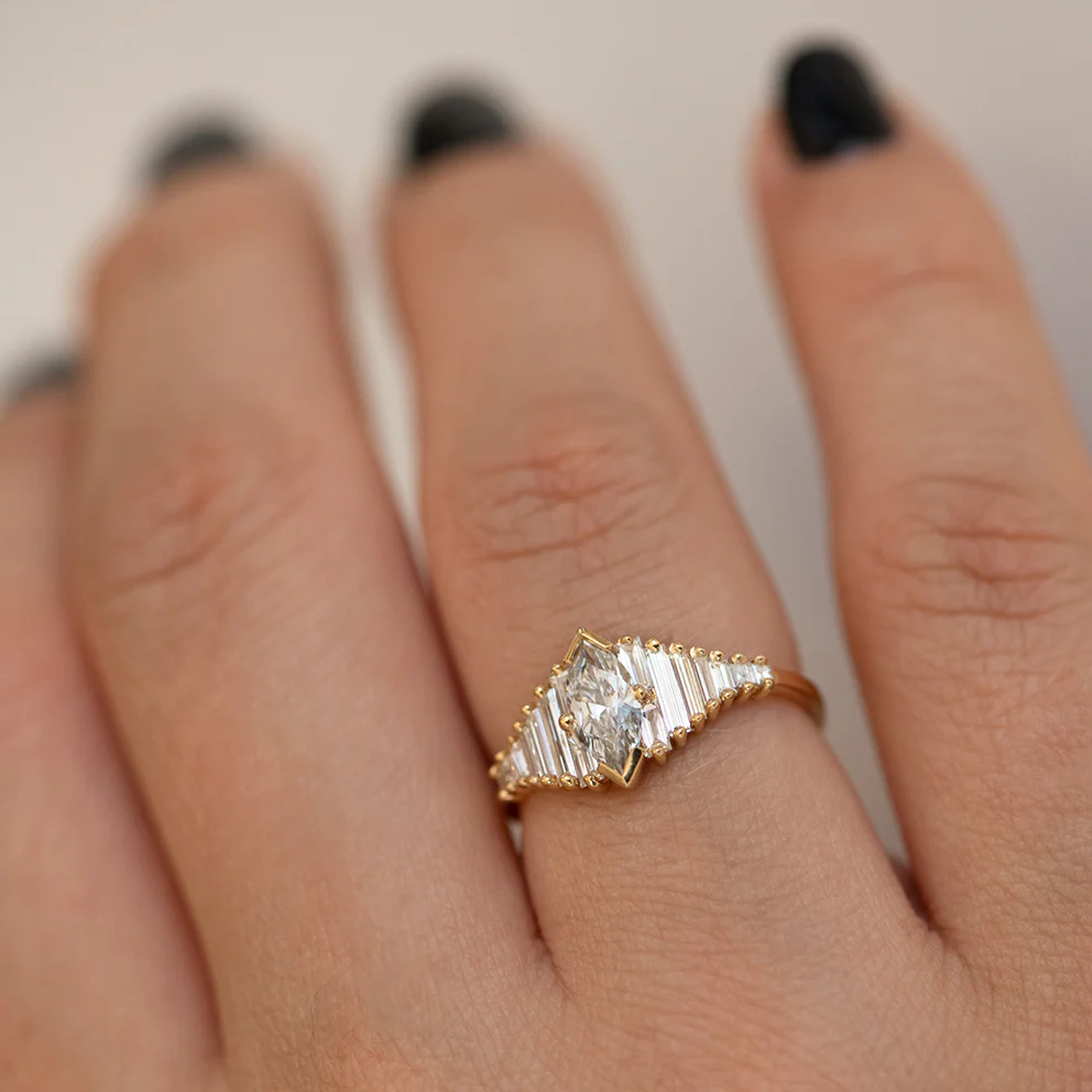 Deco Engagement Ring with Marquise Diamond - Image 3