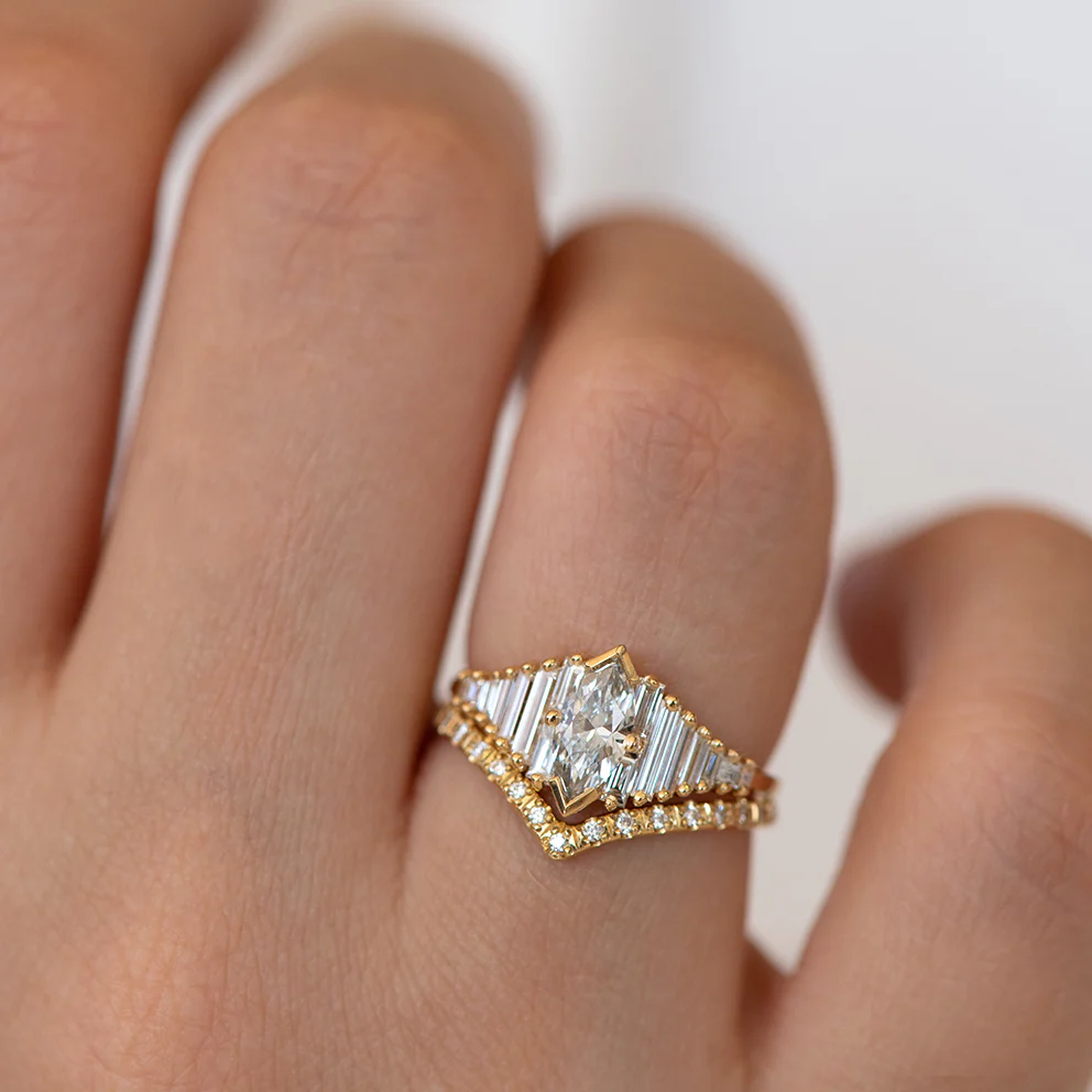 Deco Engagement Ring with Marquise Diamond - Image 5