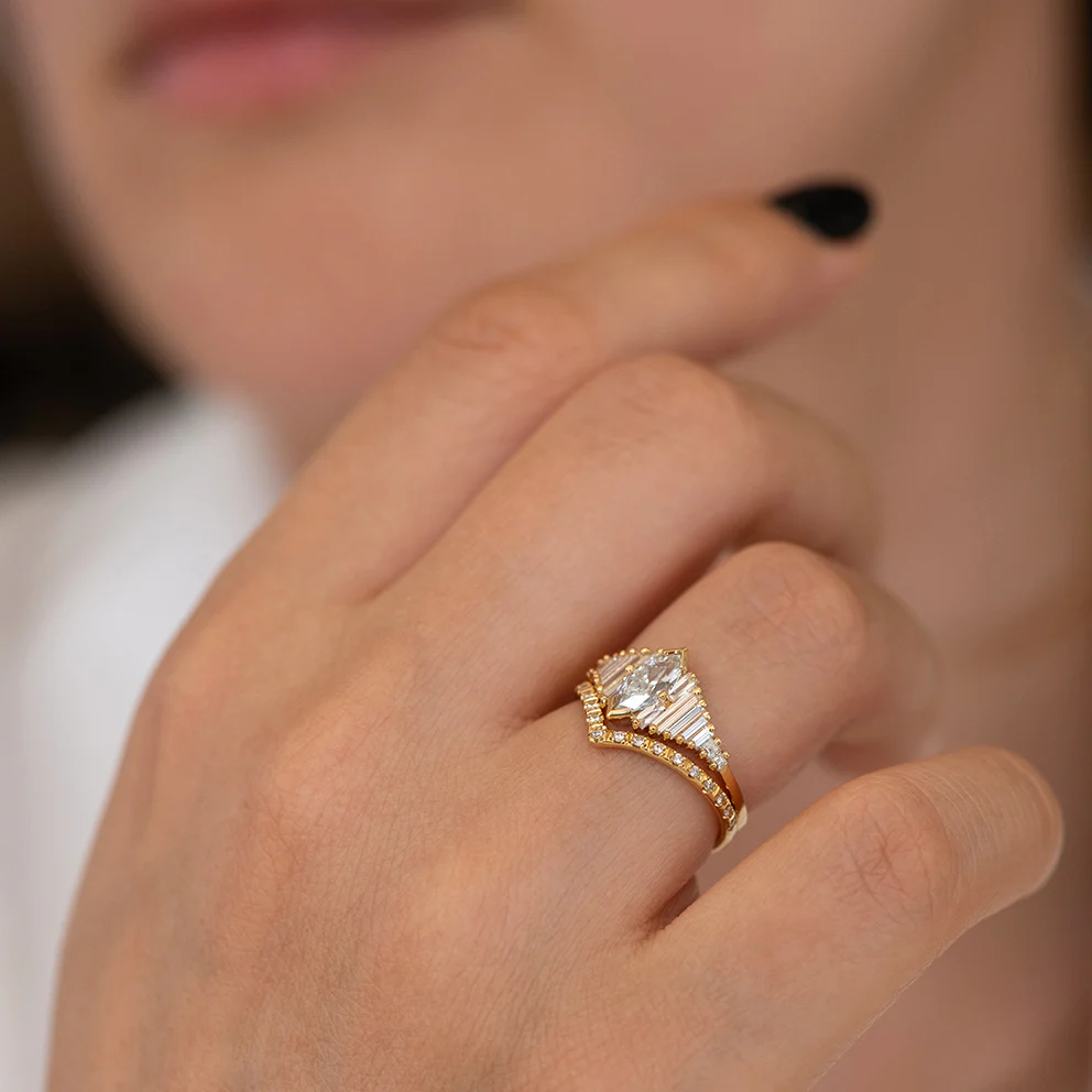 Deco Engagement Ring with Marquise Diamond - Image 6