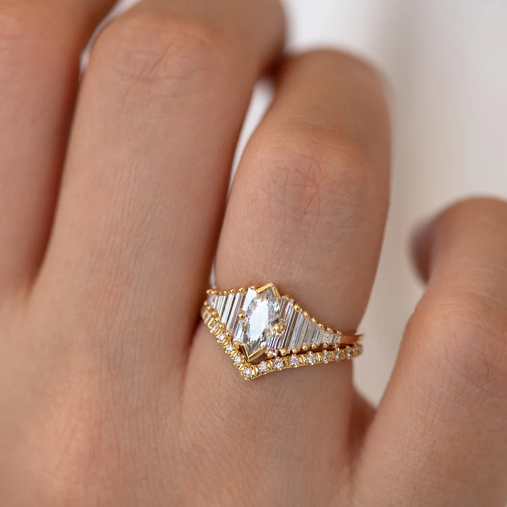 Deco Engagement Ring with Marquise Diamond - Image 8