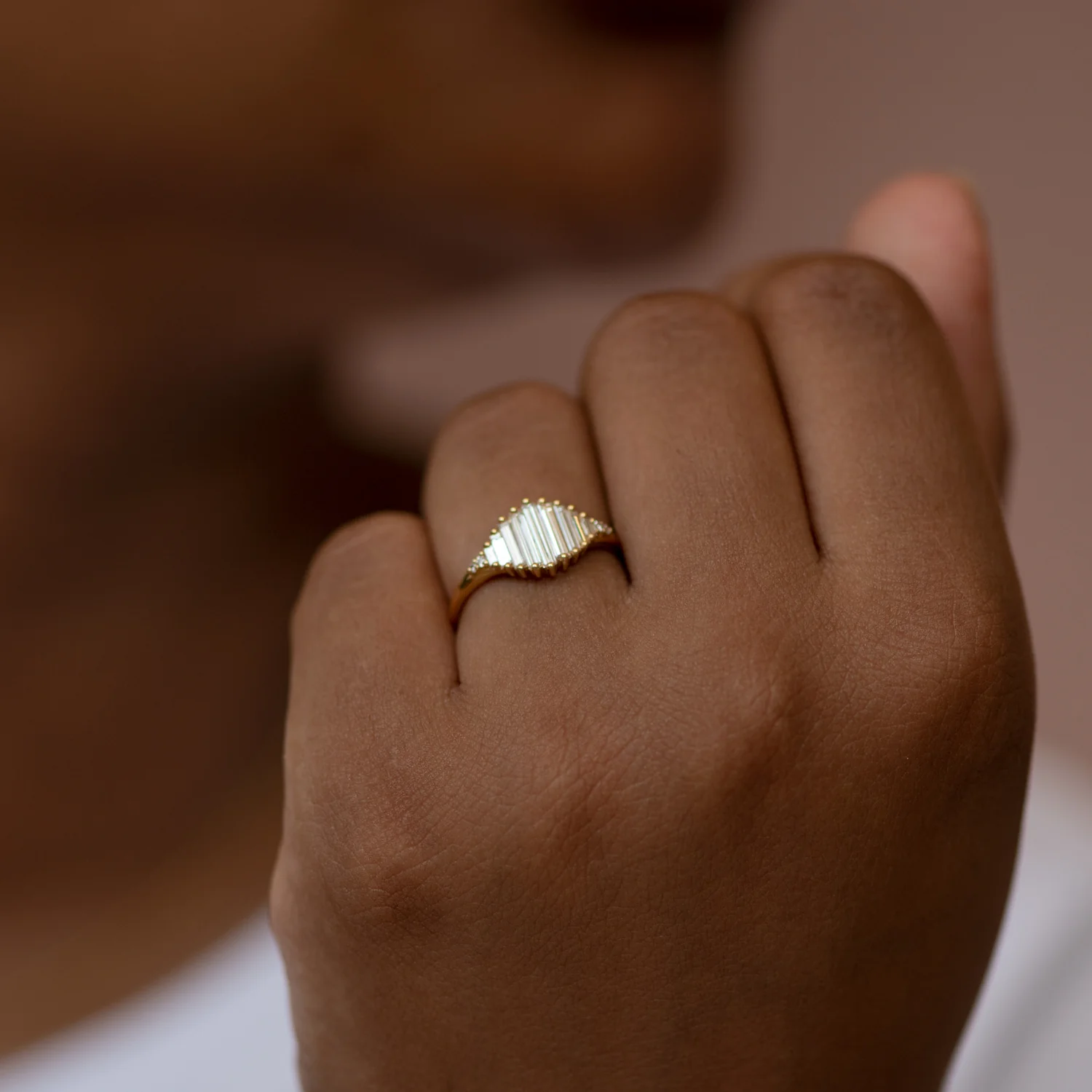 Deco Engagement Ring with Needle Baguette Diamonds - Pond of Light Ring - Image 4