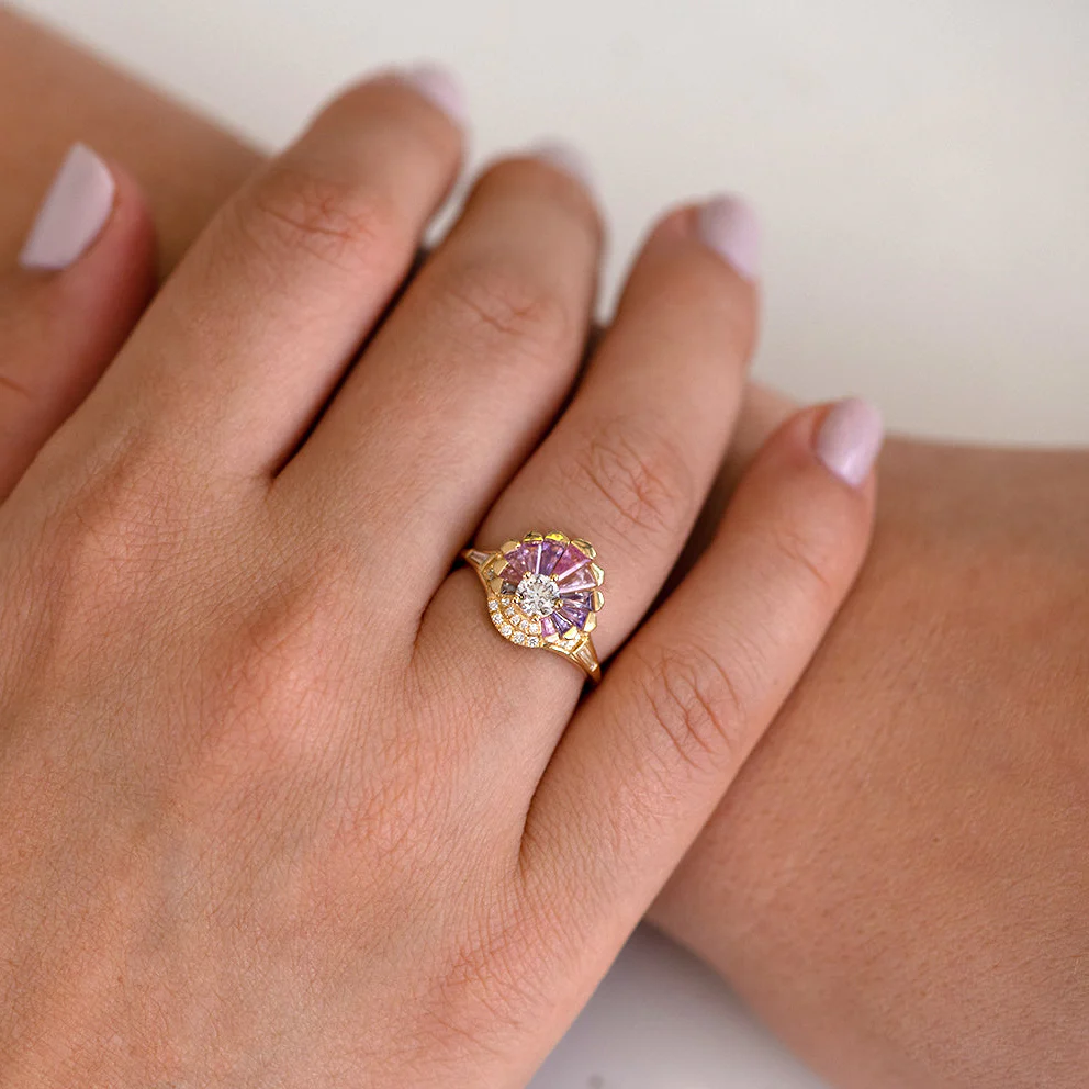 Deco Engagement Ring with Purple and Lilac Sapphires - Image 7