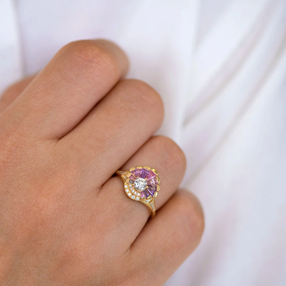 Deco Engagement Ring with Purple and Lilac Sapphires - Image 8