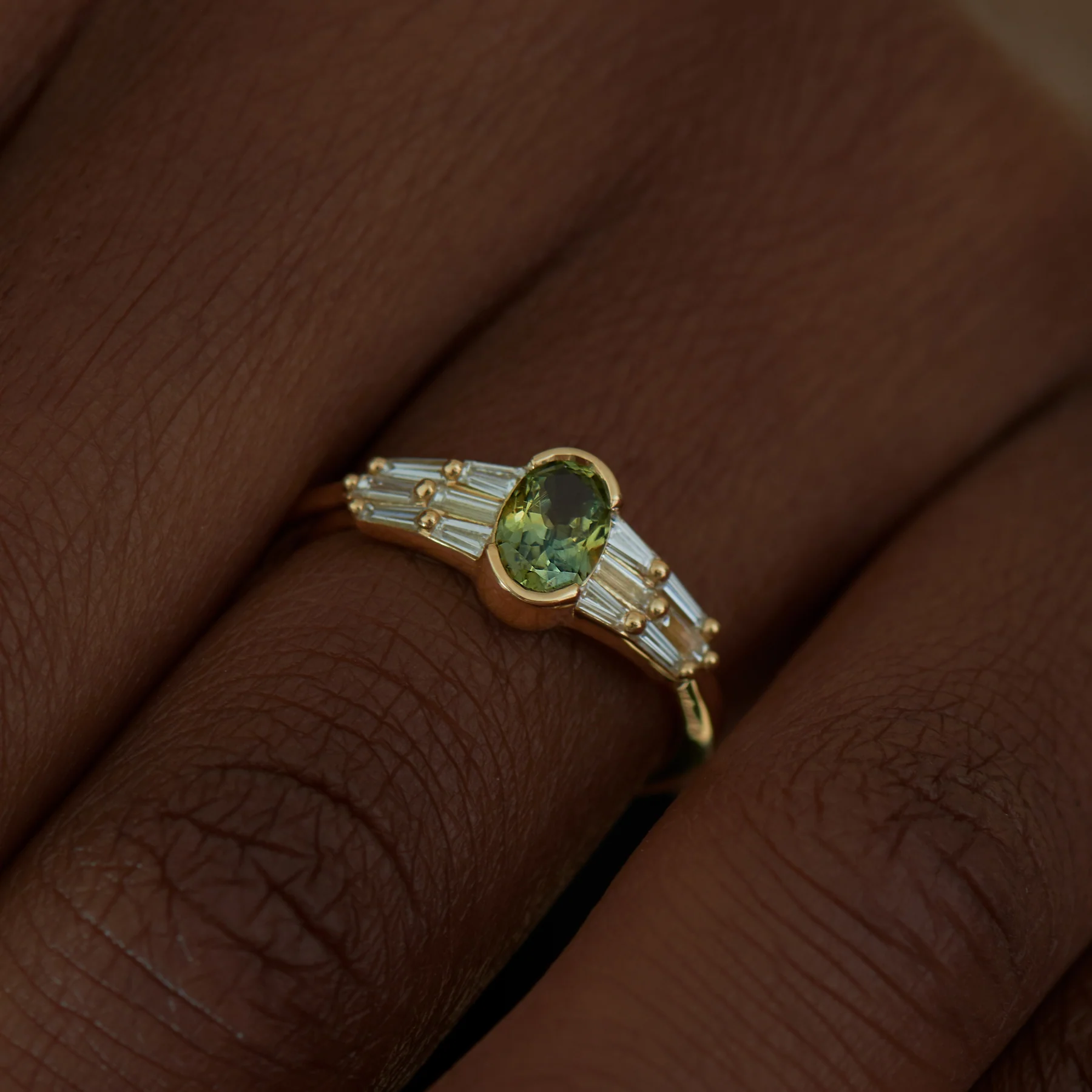 Delicate Parti-Sapphire Engagement Ring with Tapered Diamond Ornaments - OOAK - Image 8