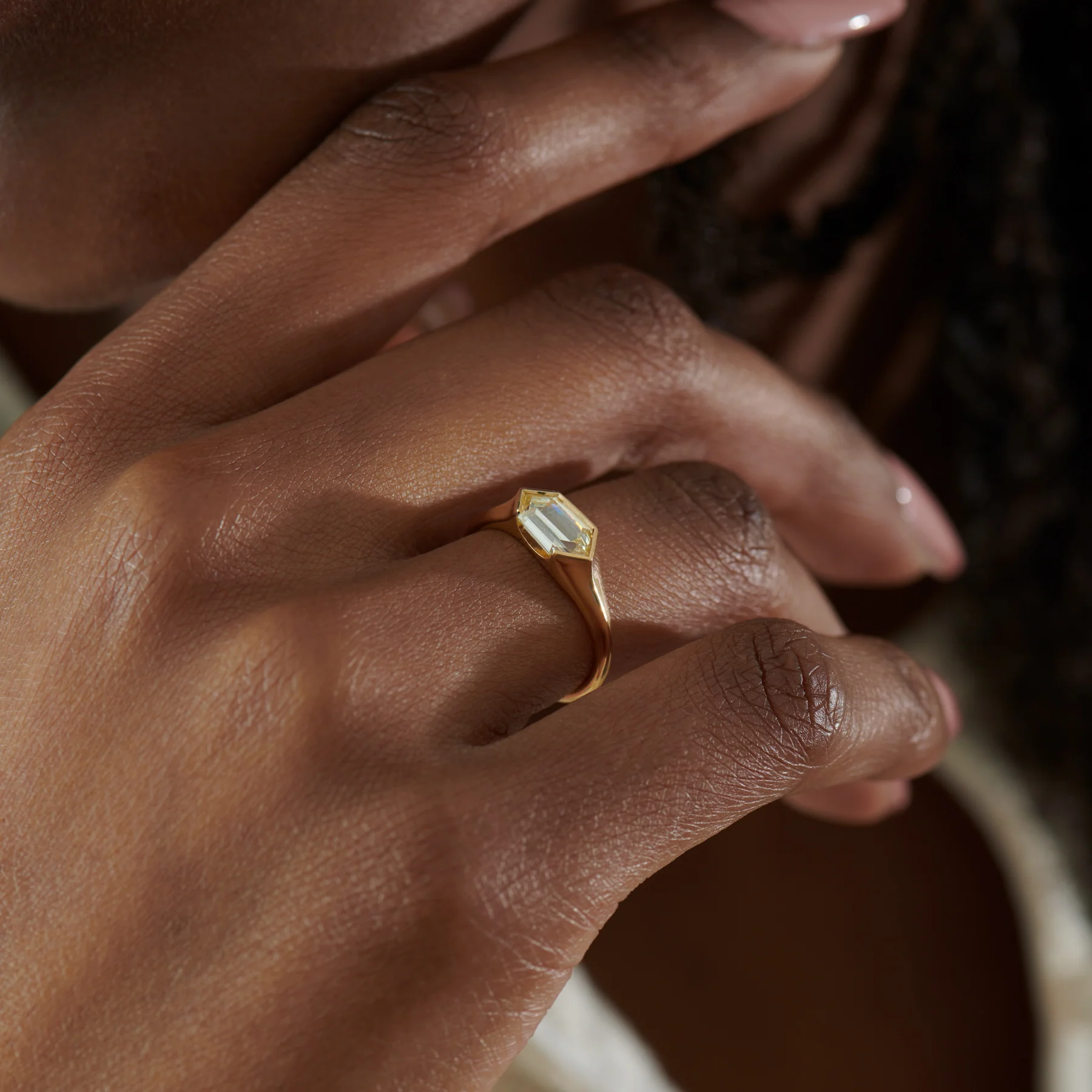 Density OOAK Hexagon Signet Engagement Ring - Image 3