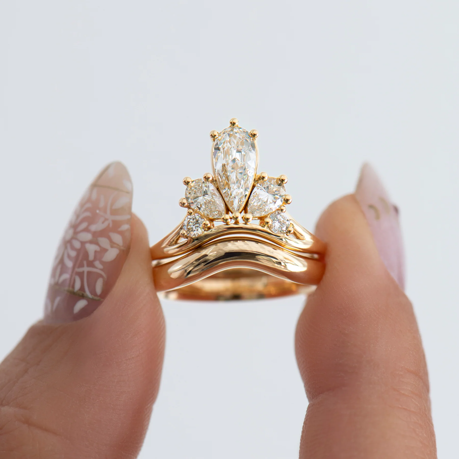 Dewdrop Pear Diamond Ring & Chunky Gold Band Set - Image 8