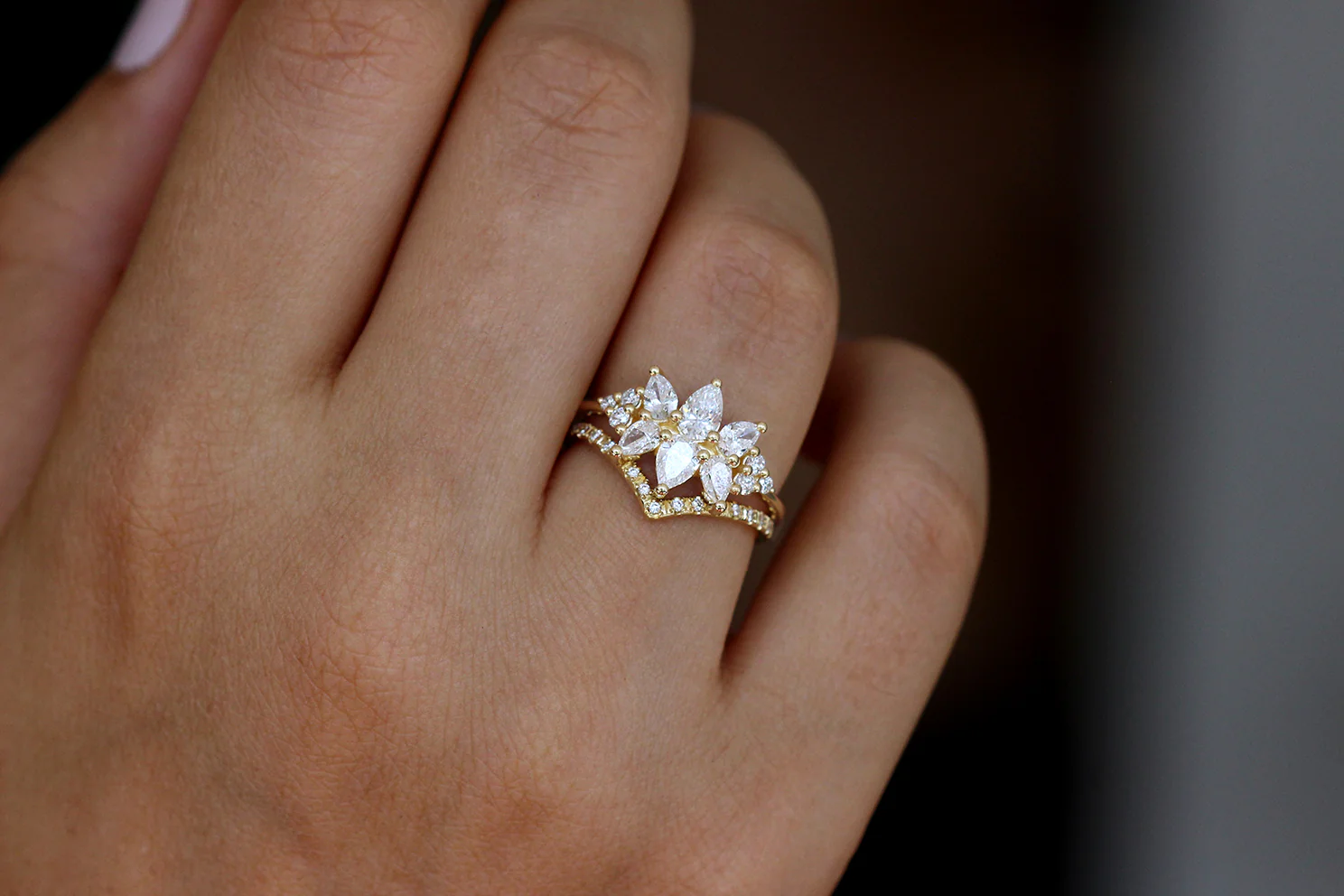 Diamond Cluster Engagement Ring Set - The Flora Ring Set - Image 3
