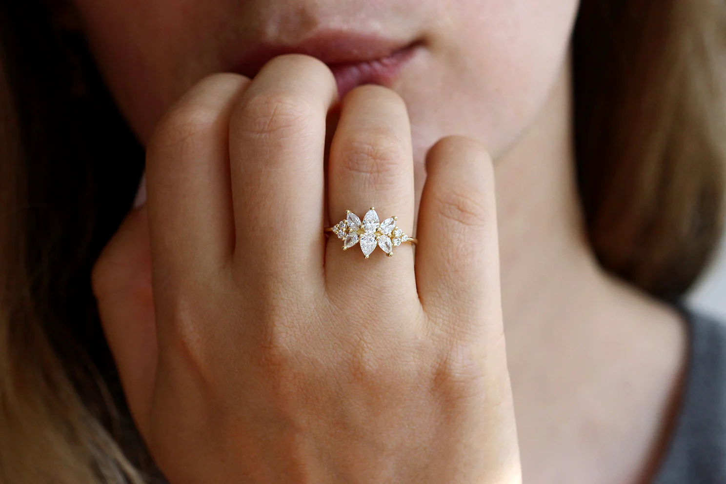 Diamond Cluster Engagement Ring Set - The Flora Ring Set - Image 4