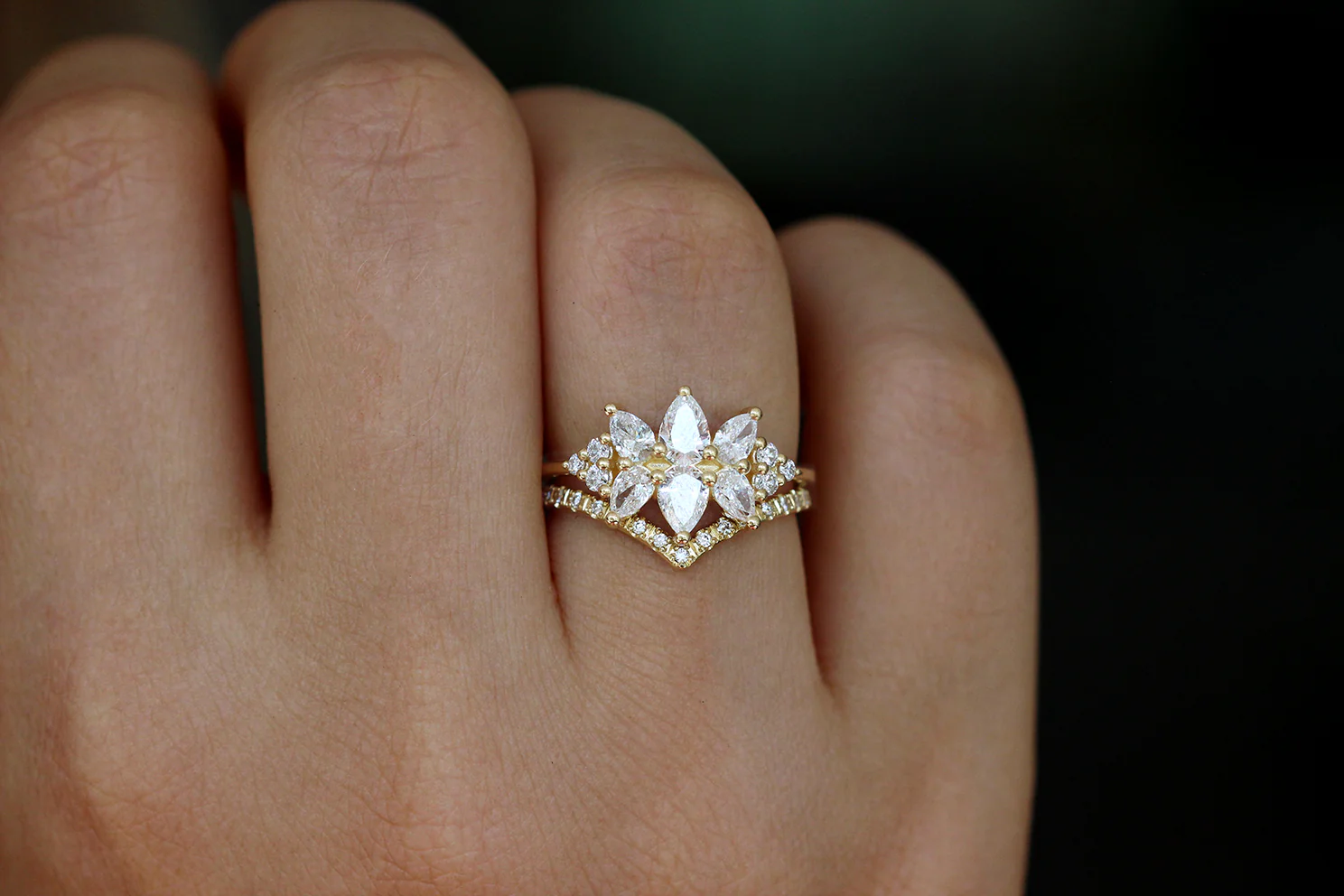 Diamond Cluster Engagement Ring Set - The Flora Ring Set - Image 5