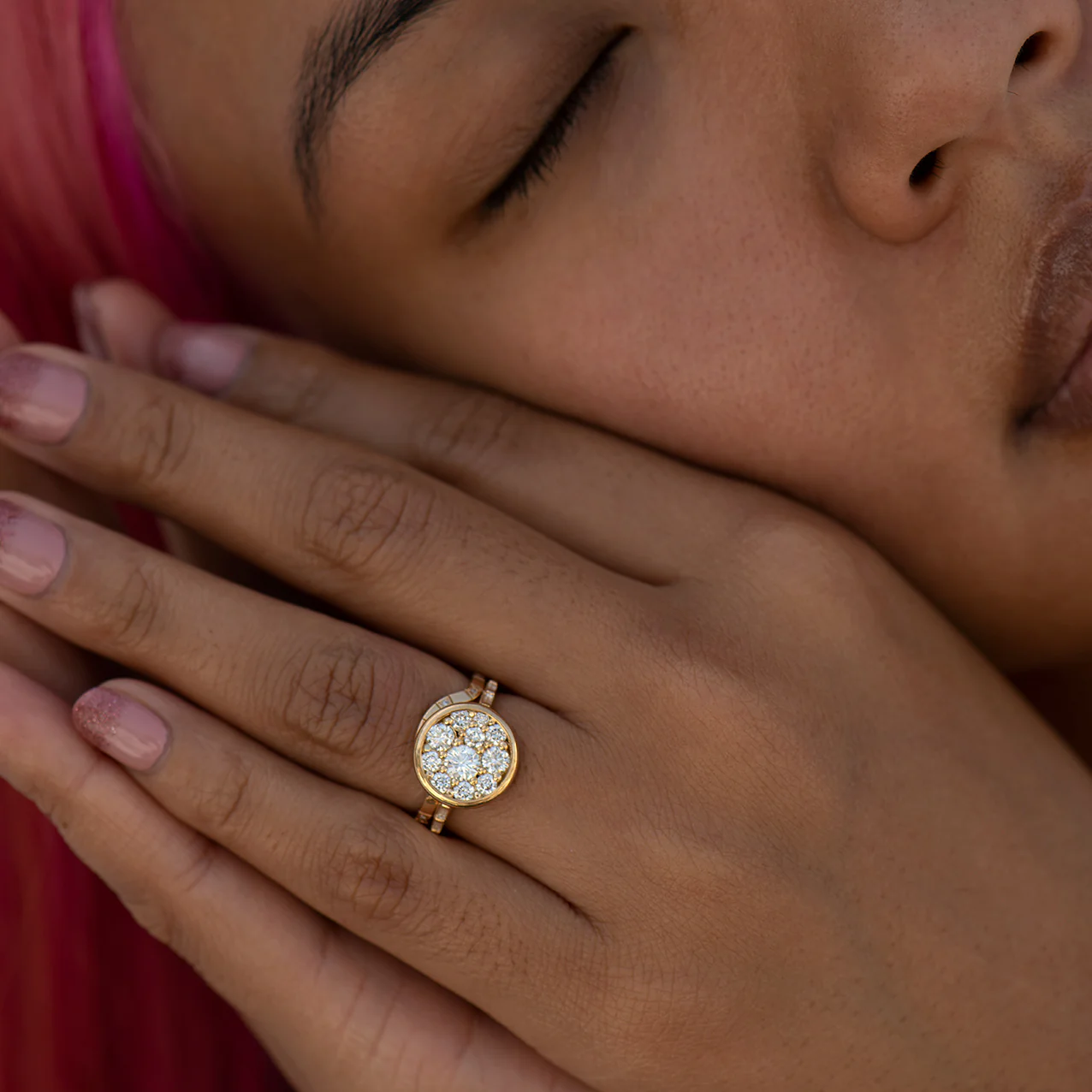 Diamond Cluster Engagement Ring with Framed Brilliant Cut Diamonds - Image 6