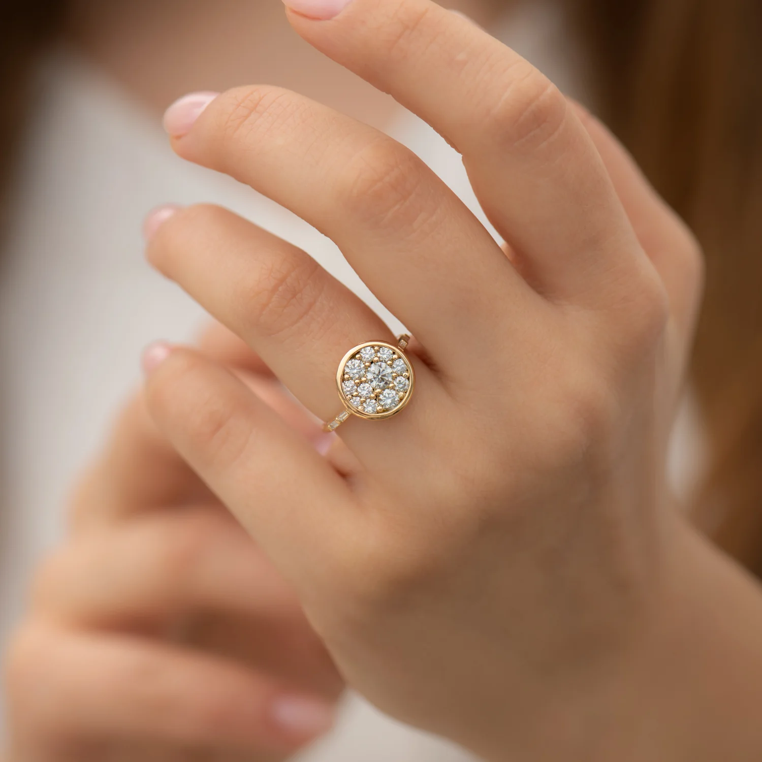 Diamond Cluster Engagement Ring with Framed Brilliant Cut Diamonds - Image 8