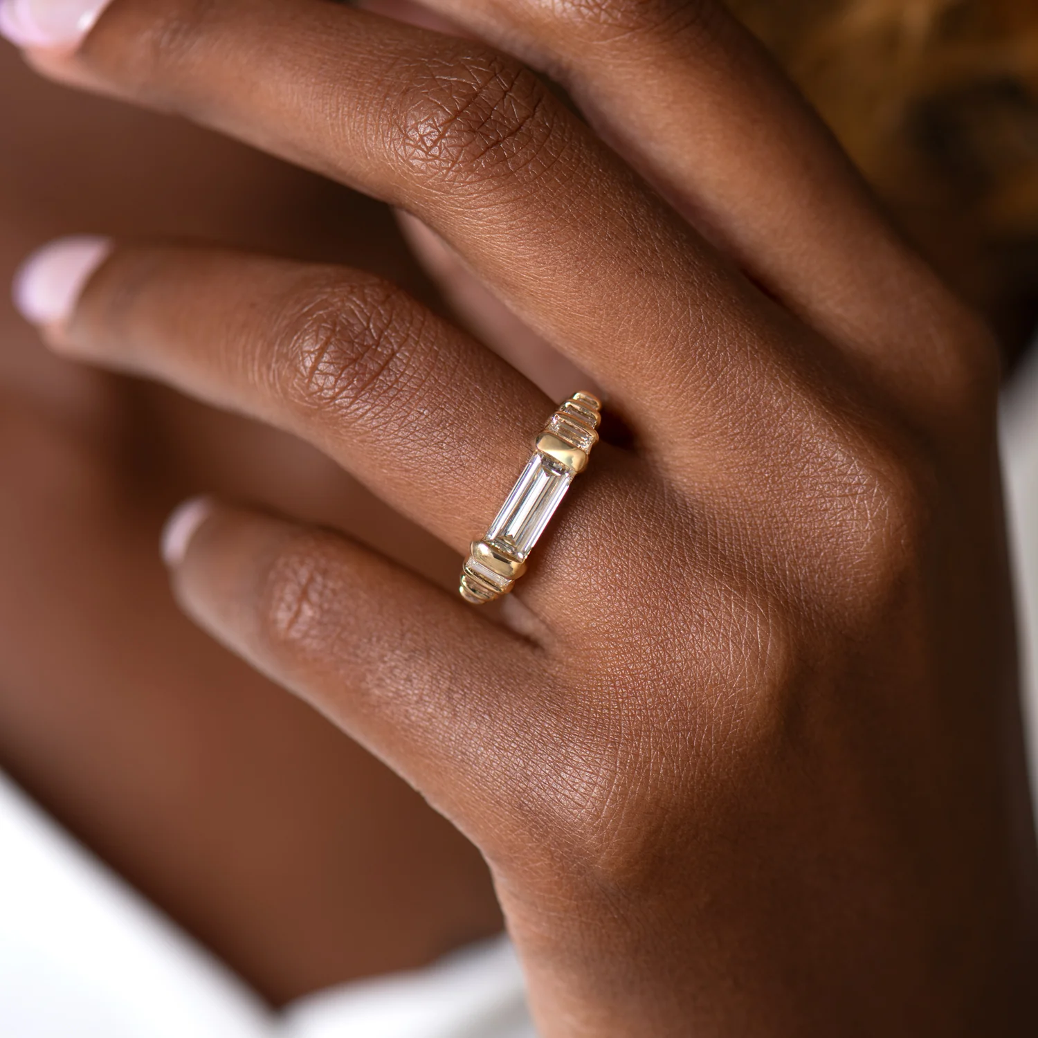 Diamond Dune Ring with Top Light Brown Baguettes - OOAK - Image 3