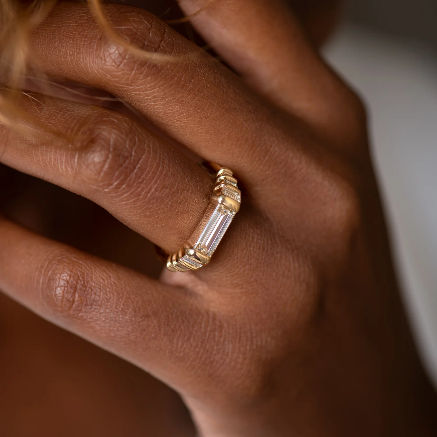 Diamond Dune Ring with Top Light Brown Baguettes - OOAK - Image 4