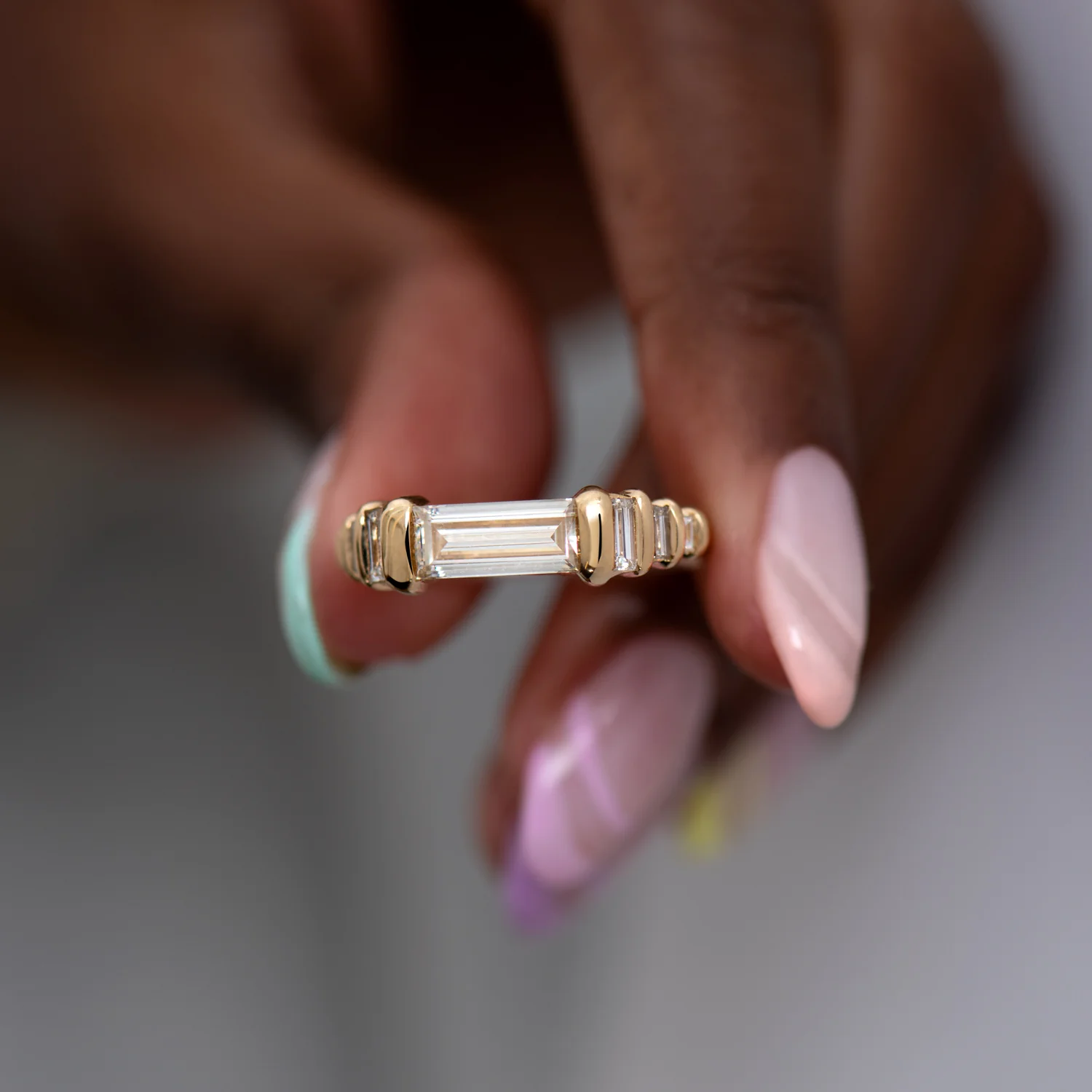 Diamond Dune Ring with Top Light Brown Baguettes - OOAK - Image 8