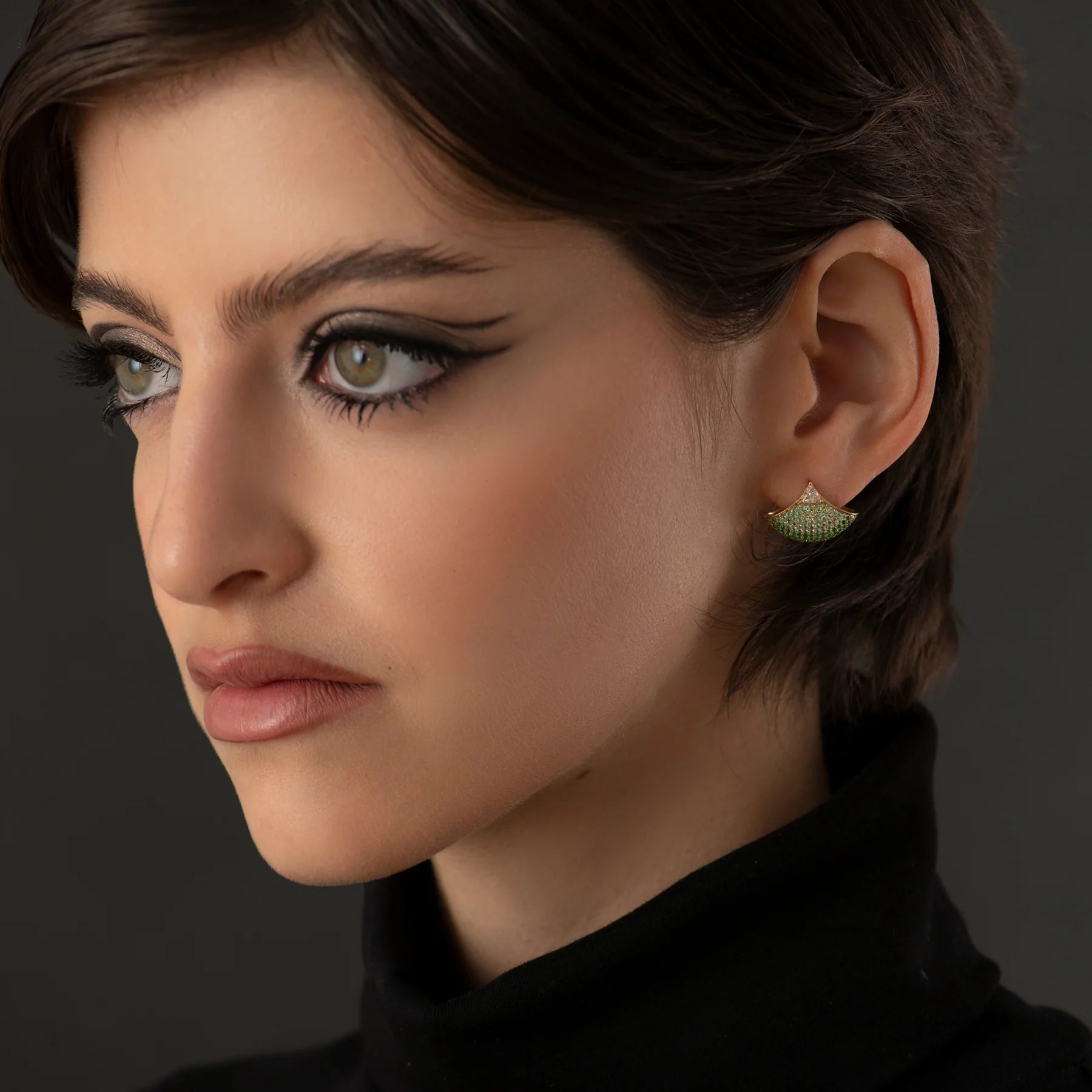Diamond & Emerald Ombre Pave Fan Earrings - Image 3