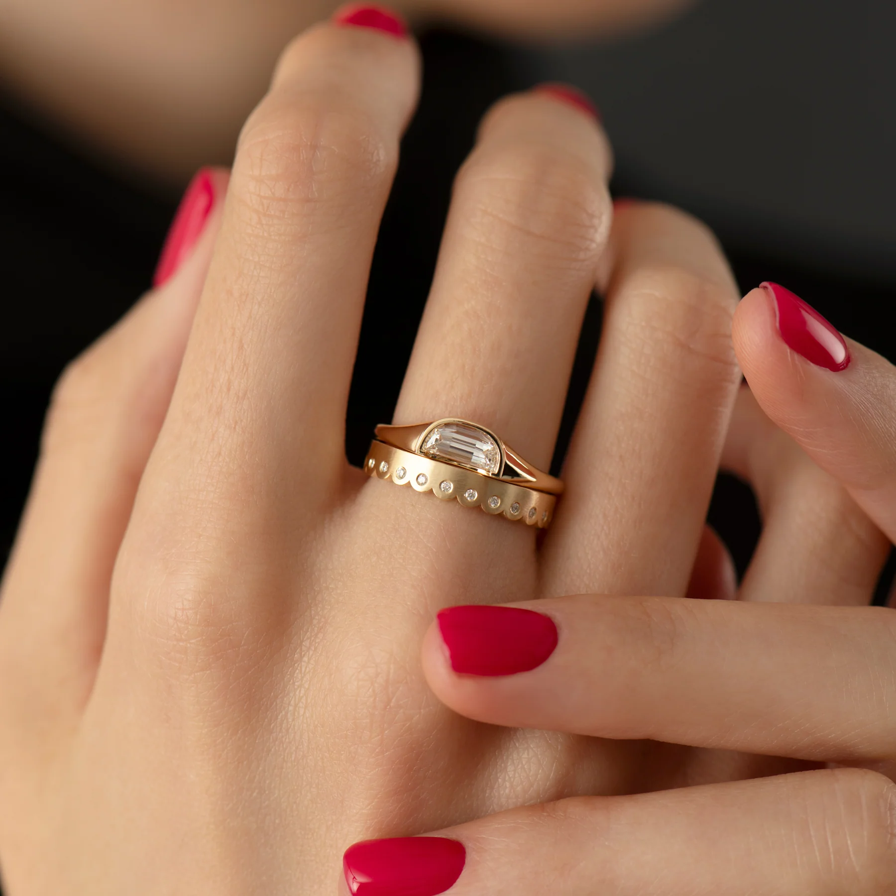 Diamond & Matte Gold Scalloped Eternity Band - Image 6