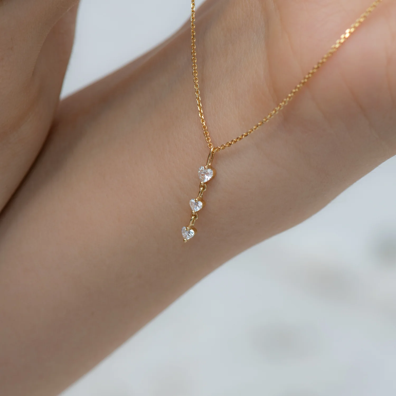 Diamond Necklace with a Tiny Heart Chain Pendant - Image 2
