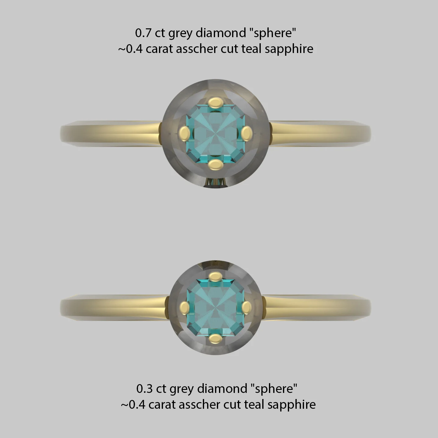 Diamond Sphere Ring with Asscher Cut Teal Sapphire - OOAK - Image 7