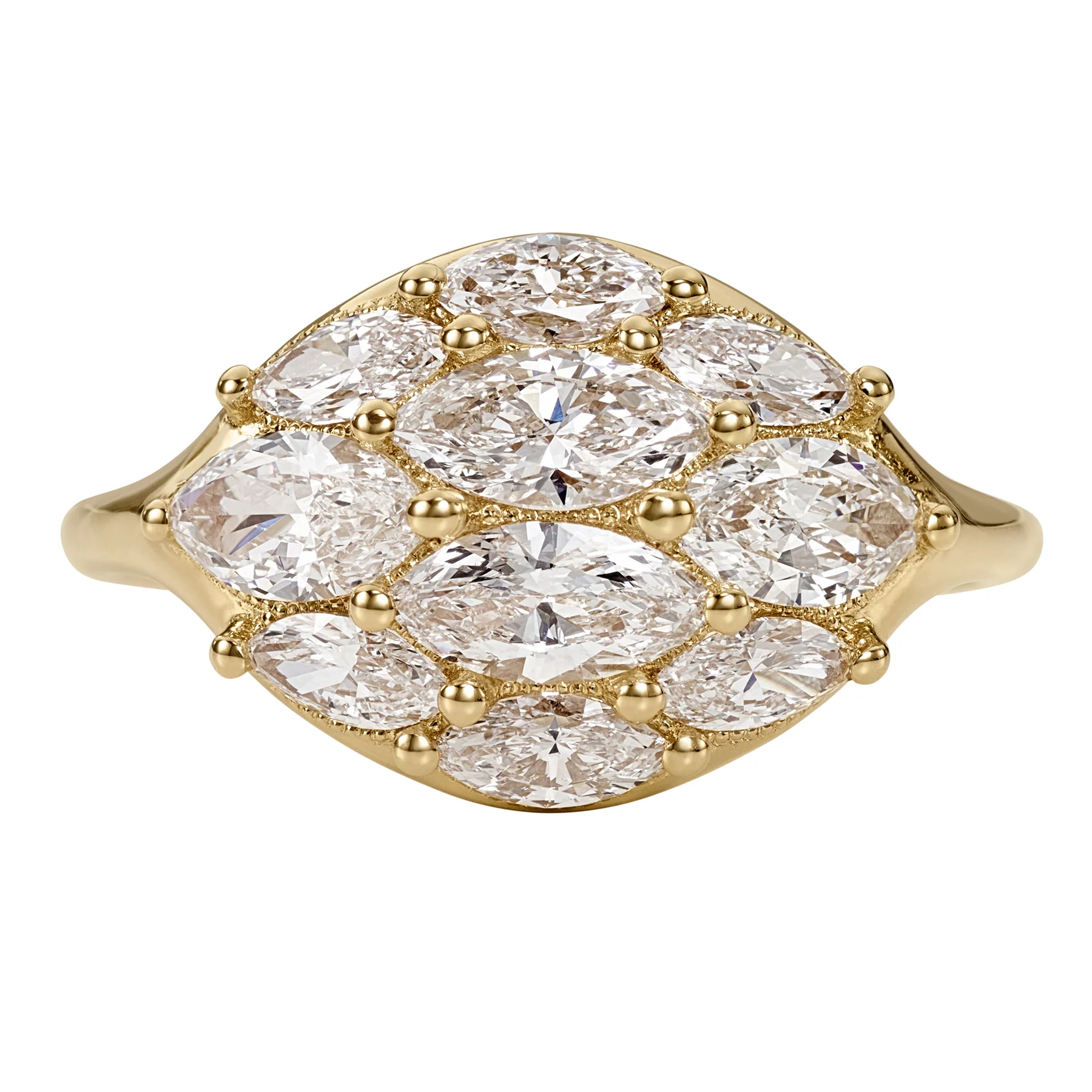 Dome Marquise Diamond Gold Engagement Statement Ring - Image 2