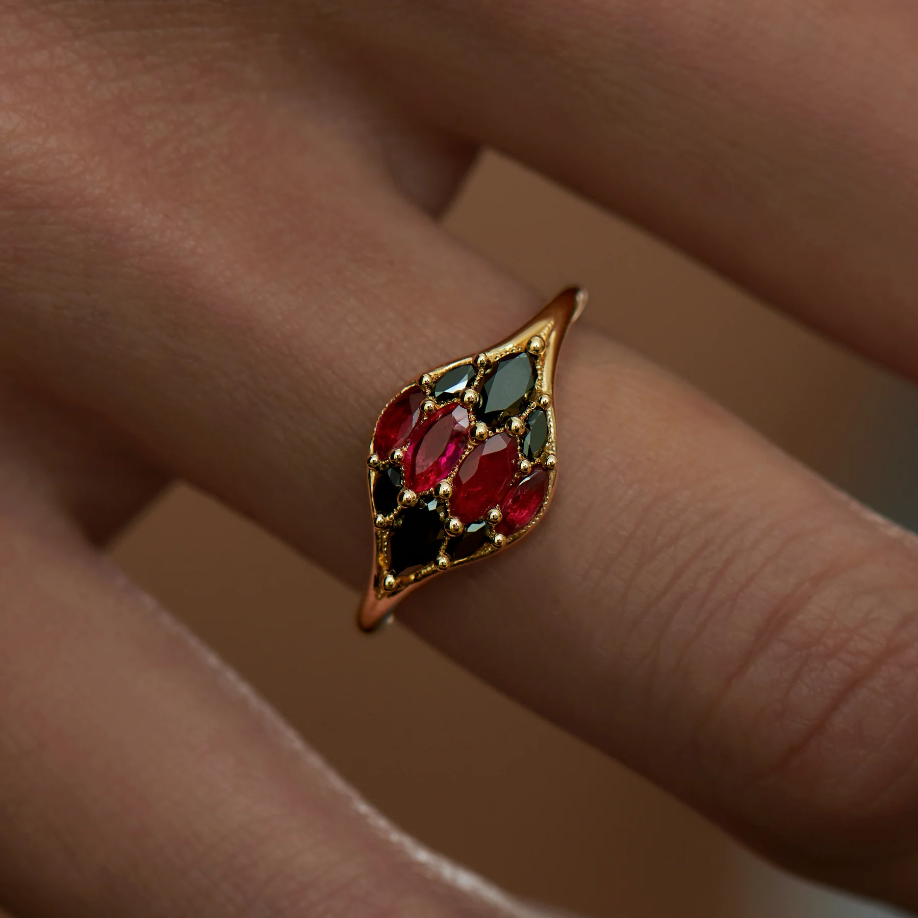 Dome Marquise Ruby & Black Diamond Ring - Image 2