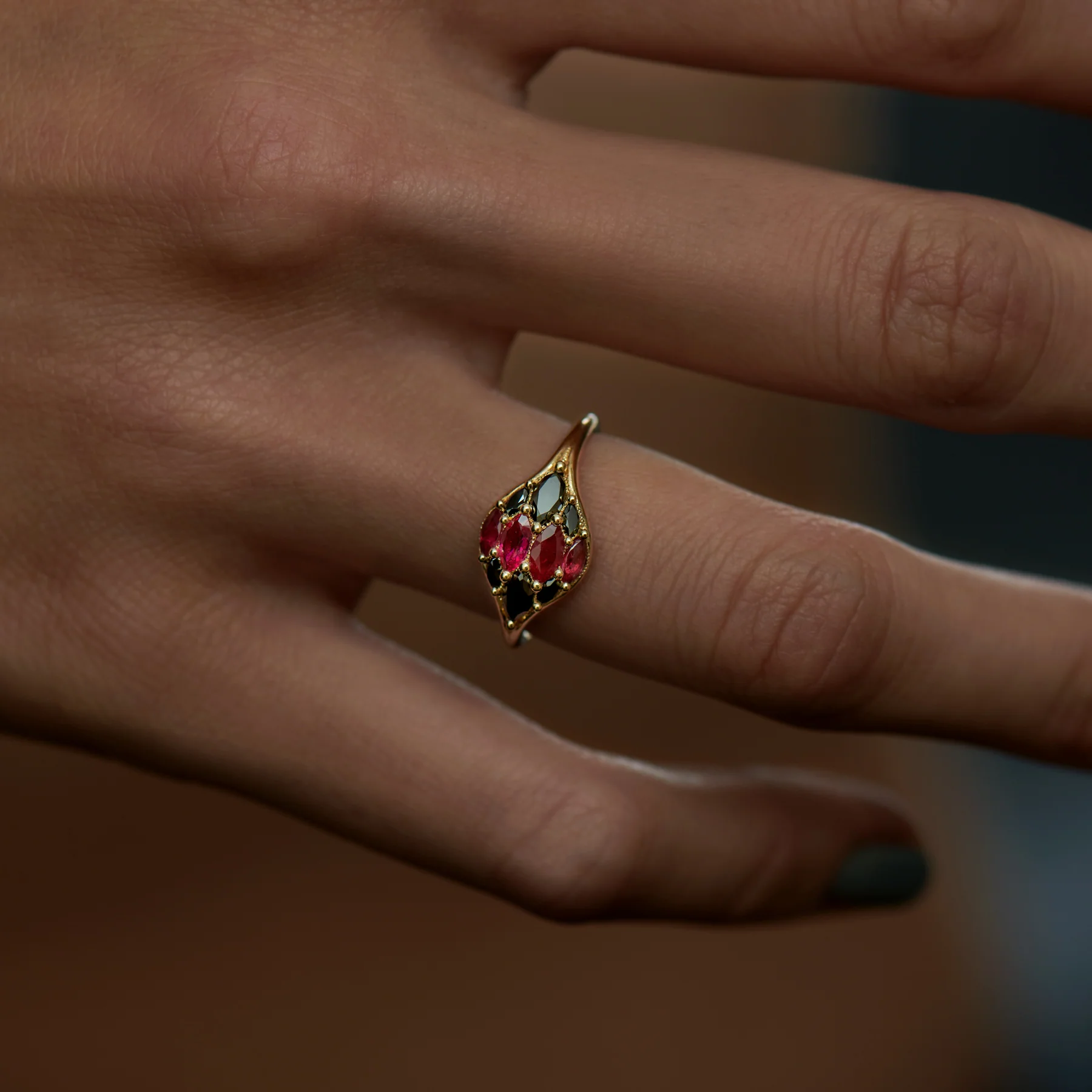 Dome Marquise Ruby & Black Diamond Ring - Image 8