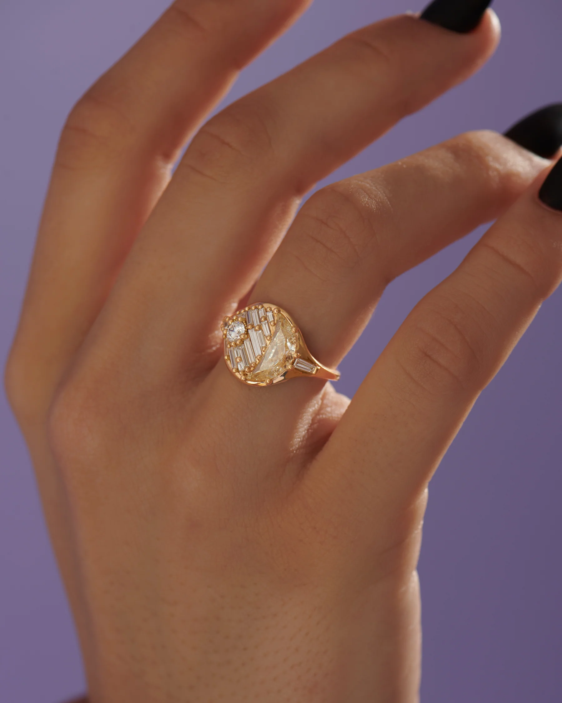 Eclipse OOAK Half Moon Diamond Engagement Ring - Image 4