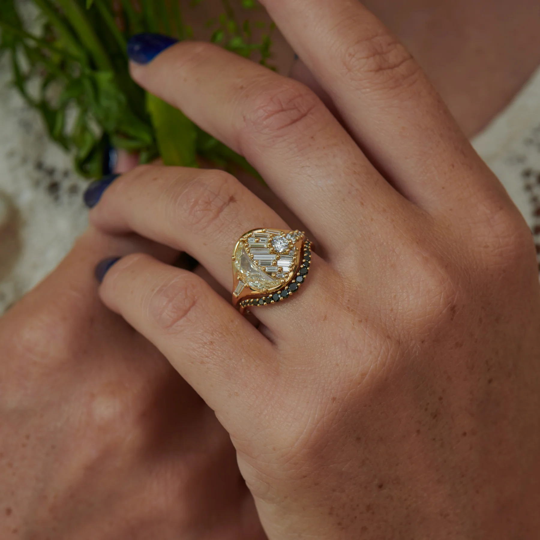 Eclipse OOAK Half Moon Diamond Engagement Ring - Image 5