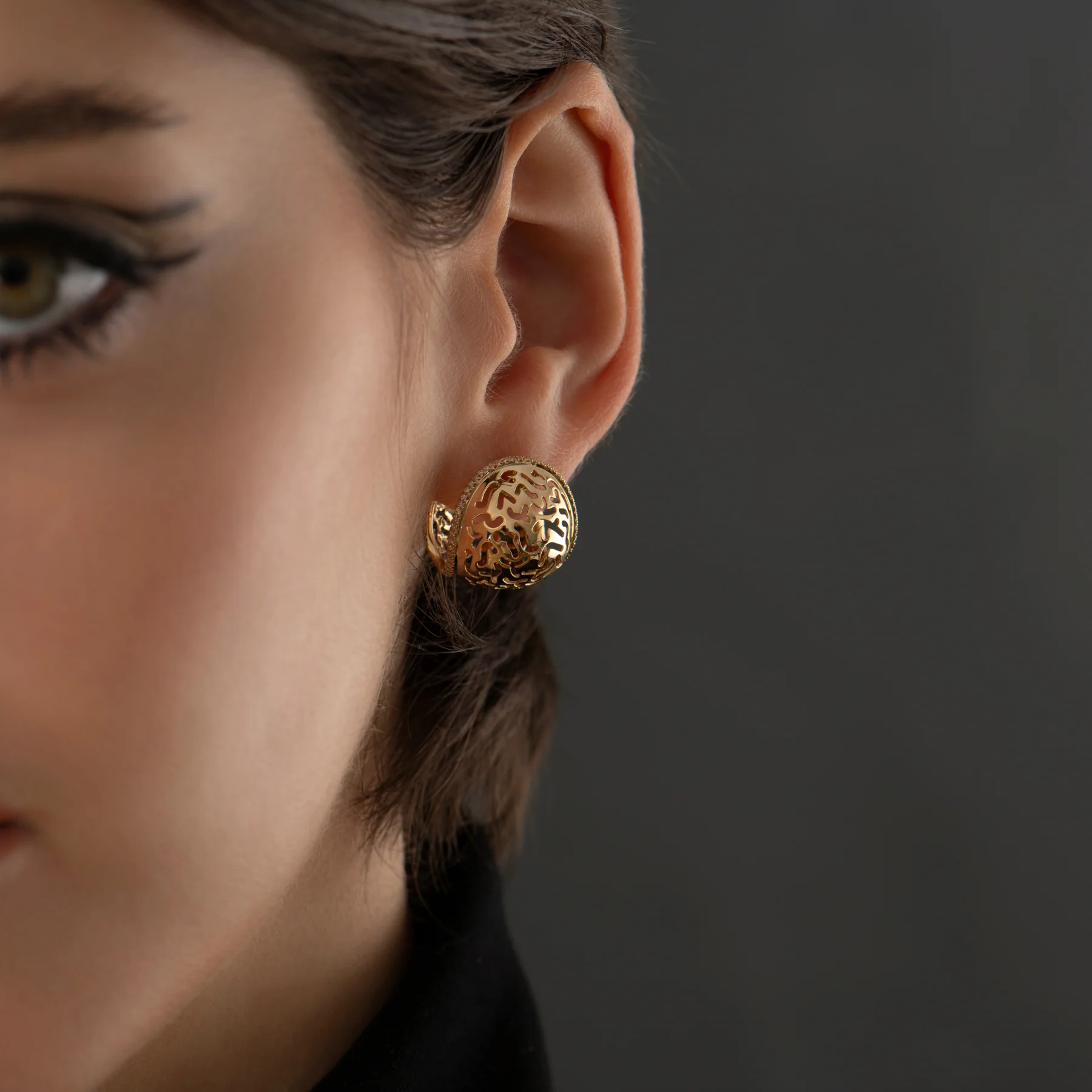 Elliptic Lace Statement Earrings in Solid Gold - Image 3
