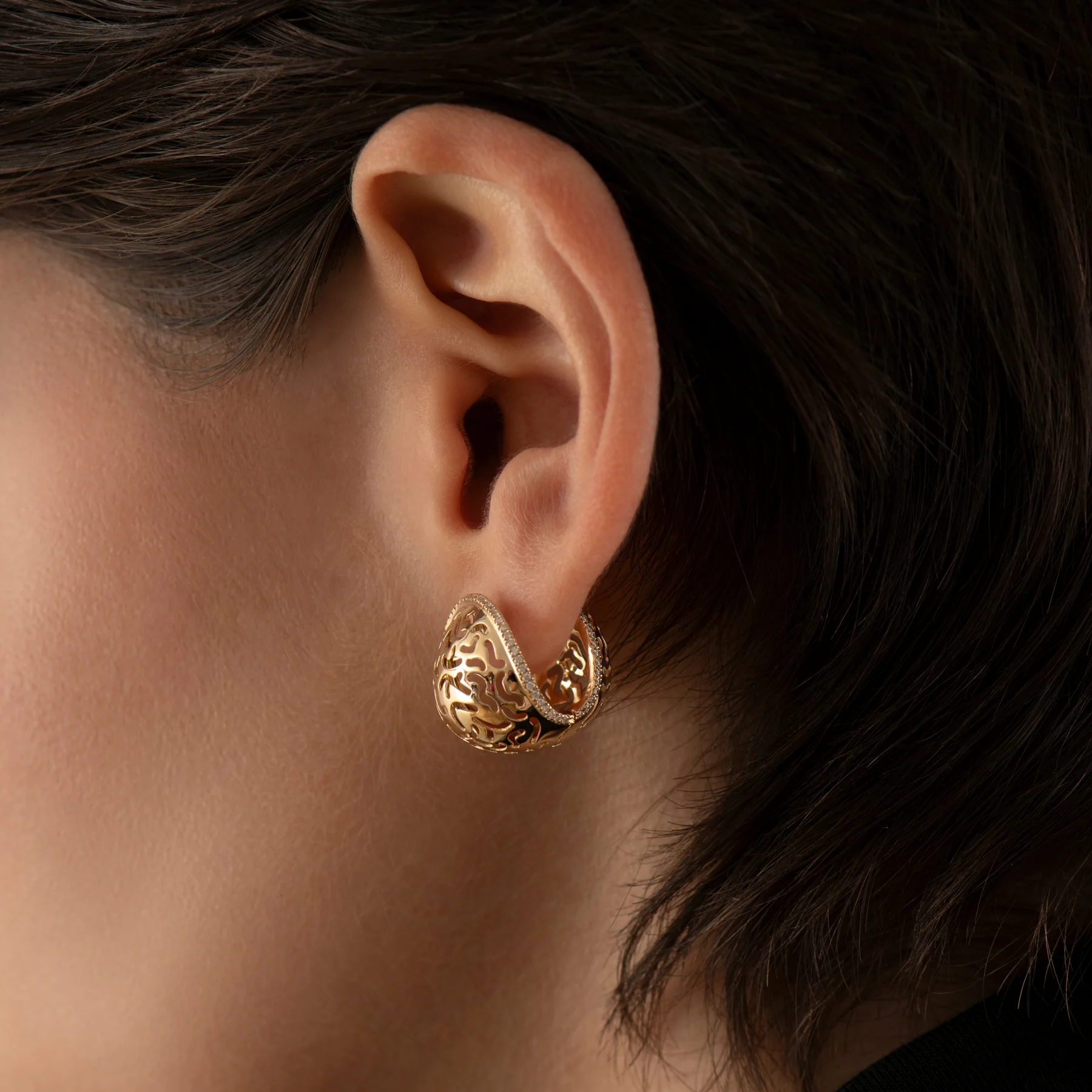 Elliptic Lace Statement Earrings in Solid Gold - Image 5