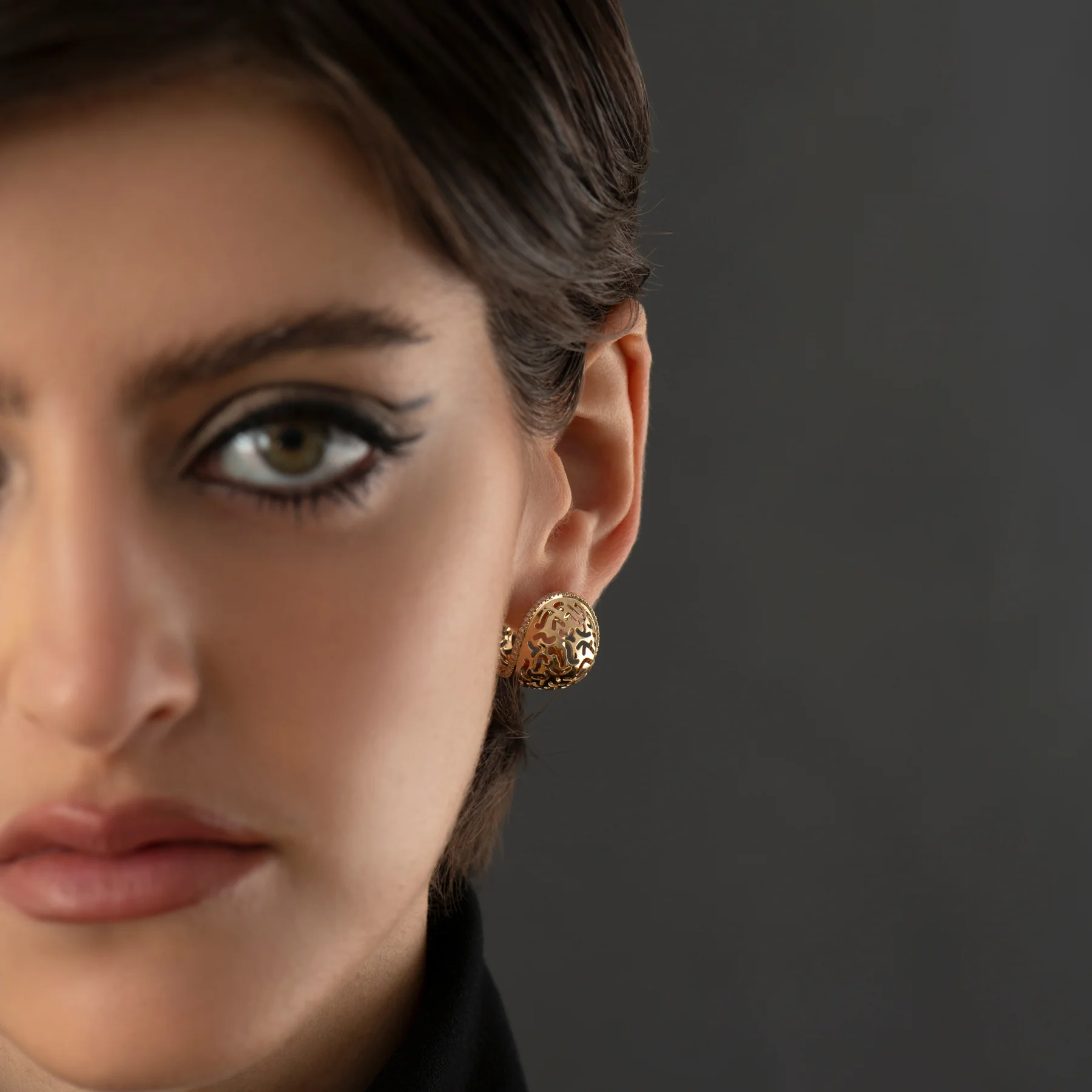 Elliptic Lace Statement Earrings in Solid Gold - Image 6